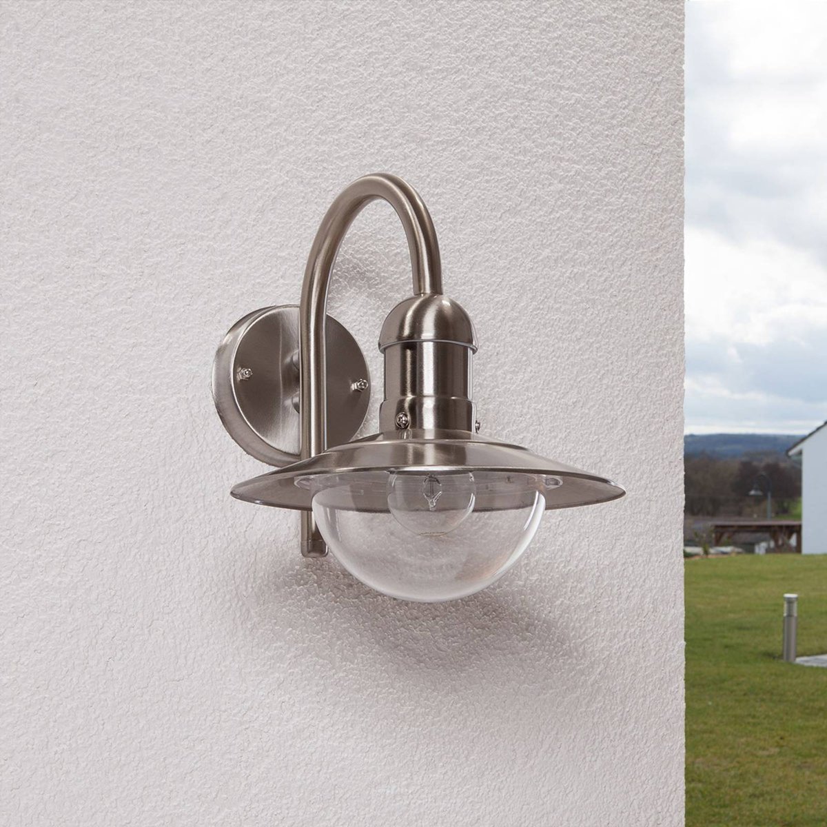 Applique extérieure en inox moderne, Damion acier inoxydable, transparent, LINDBY