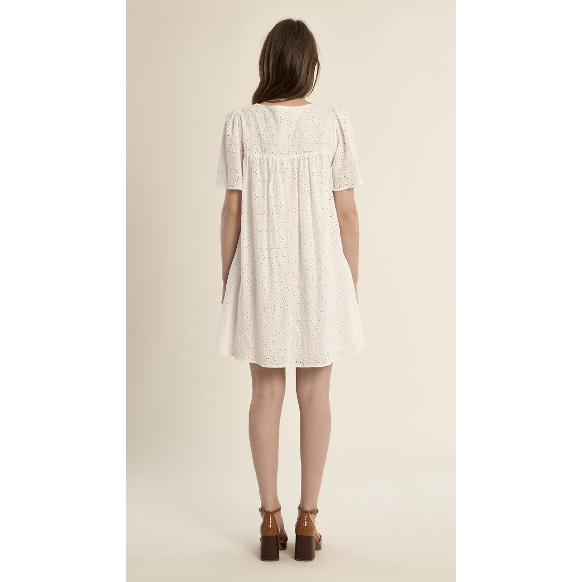 Robe courte manches courtes col noué blanc, MOLLY BRACKEN