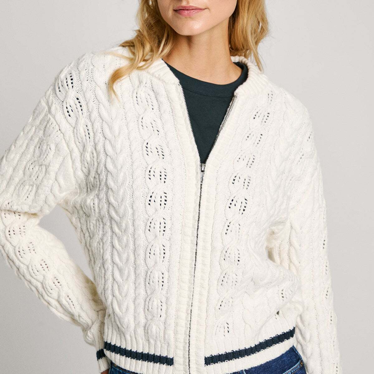 Gilet En Maille Torsadée blanche mousse, PEPE JEANS
