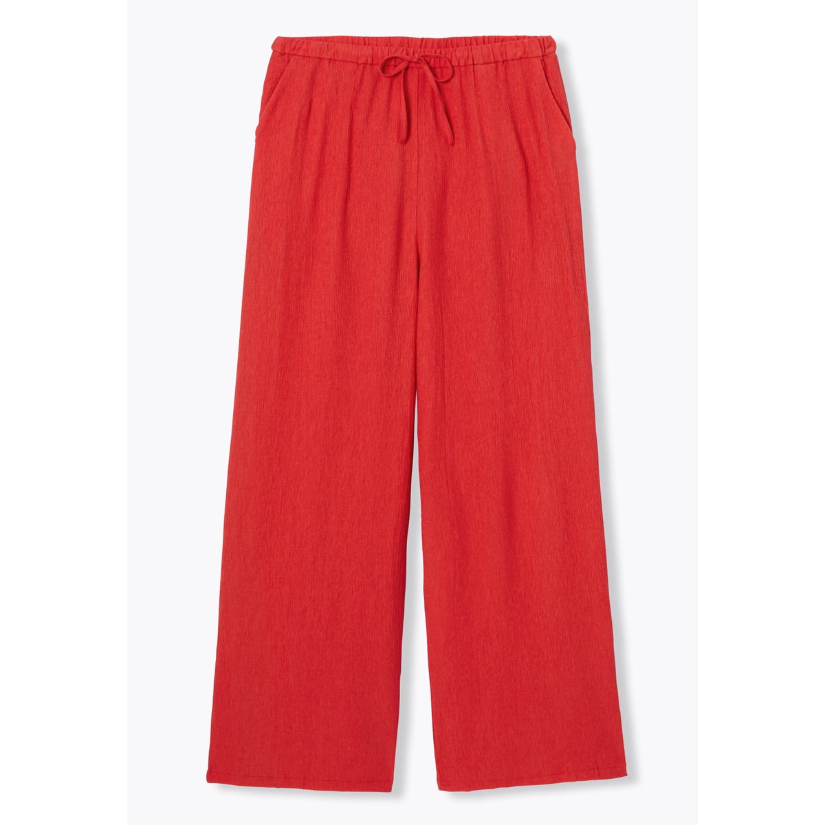 Pantalon large uni crinkle rouge, PROMOD