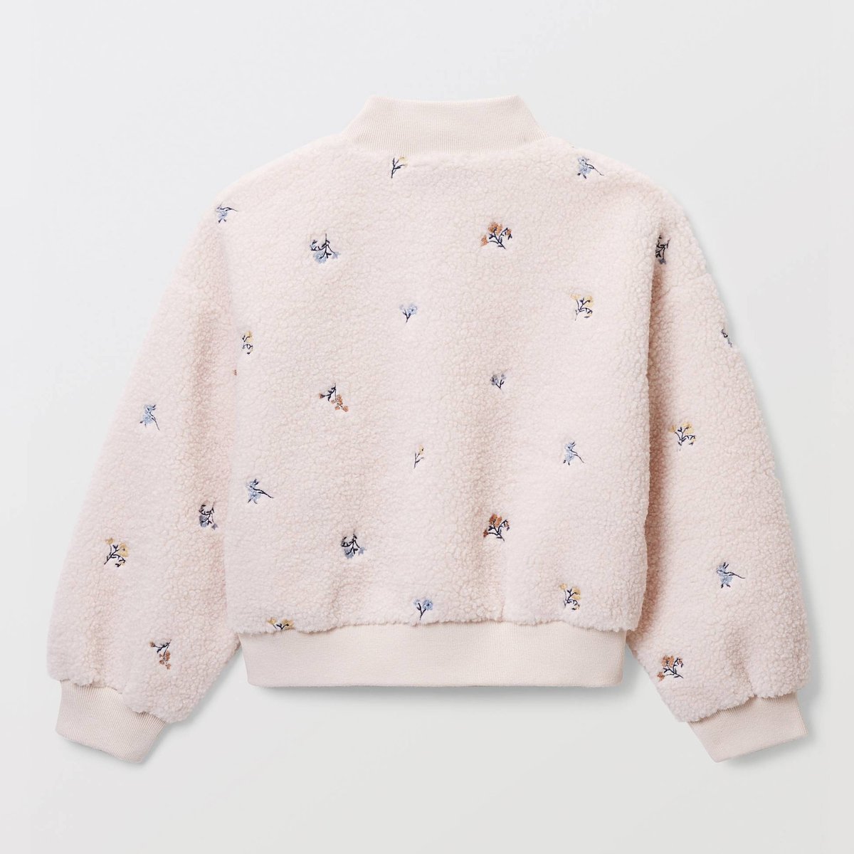 Sweat col montant brodé en sherpa amaretti, MONOPRIX