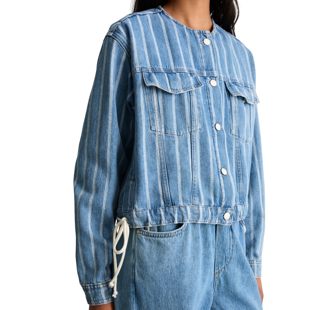 Veste en jean rayée, coupe carrée en pur coton bio bleu, MARC O’POLO DENIM