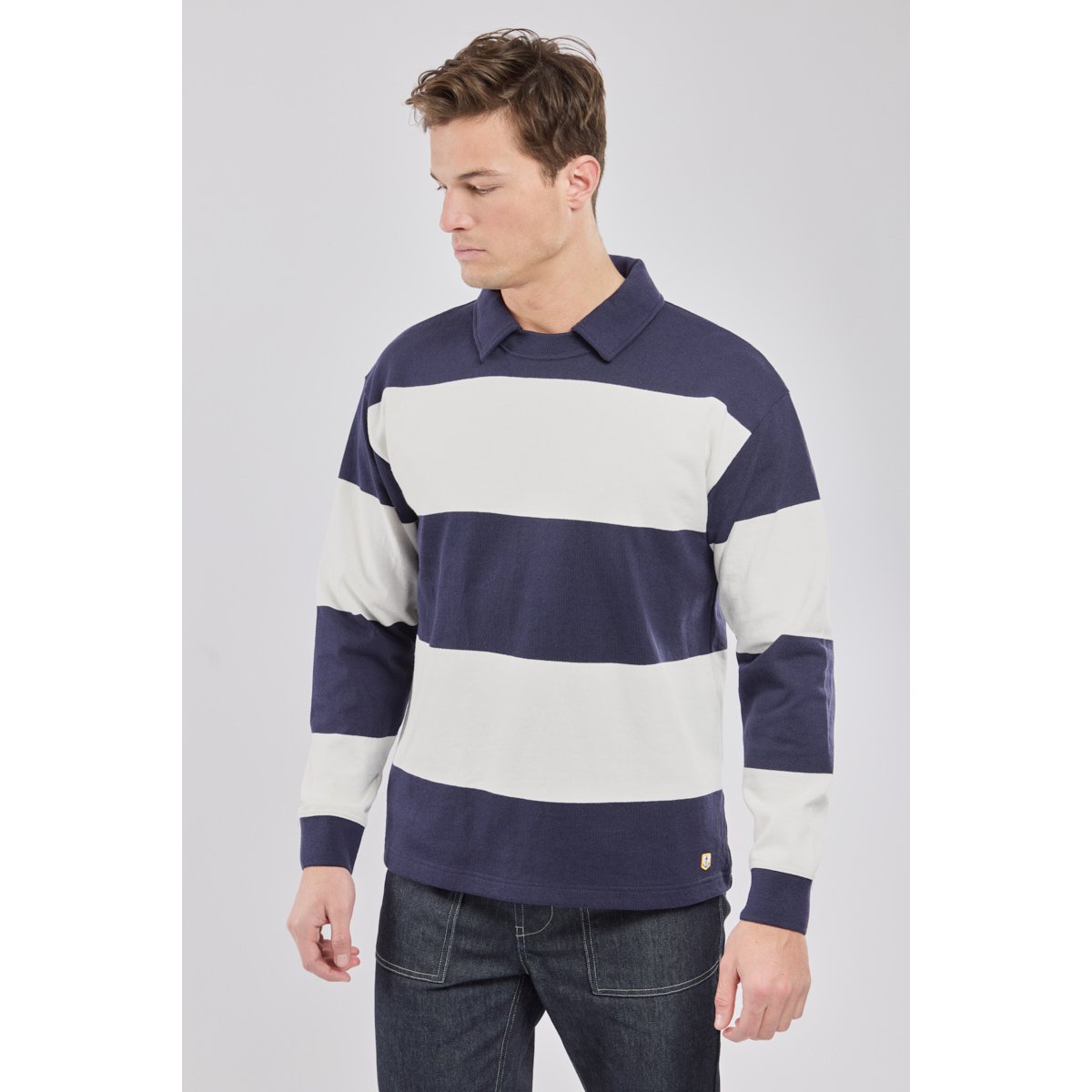 Sweat col polo manches longues navire/milk, ARMOR-LUX