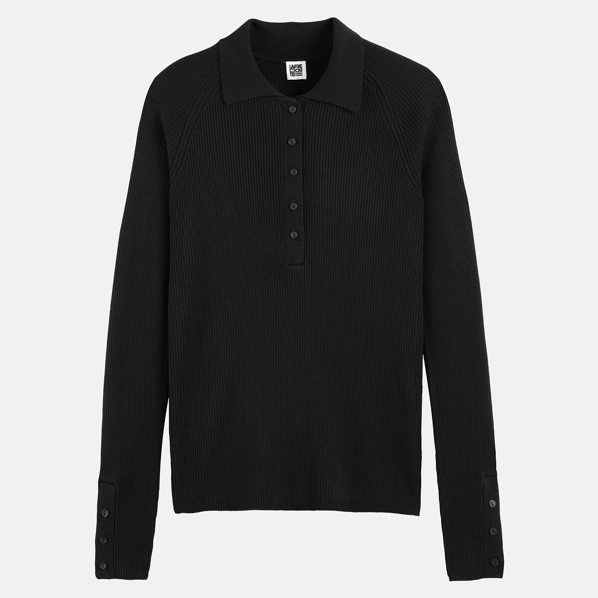 Viscose Blend Polo Jumper black, LA REDOUTE COLLECTIONS