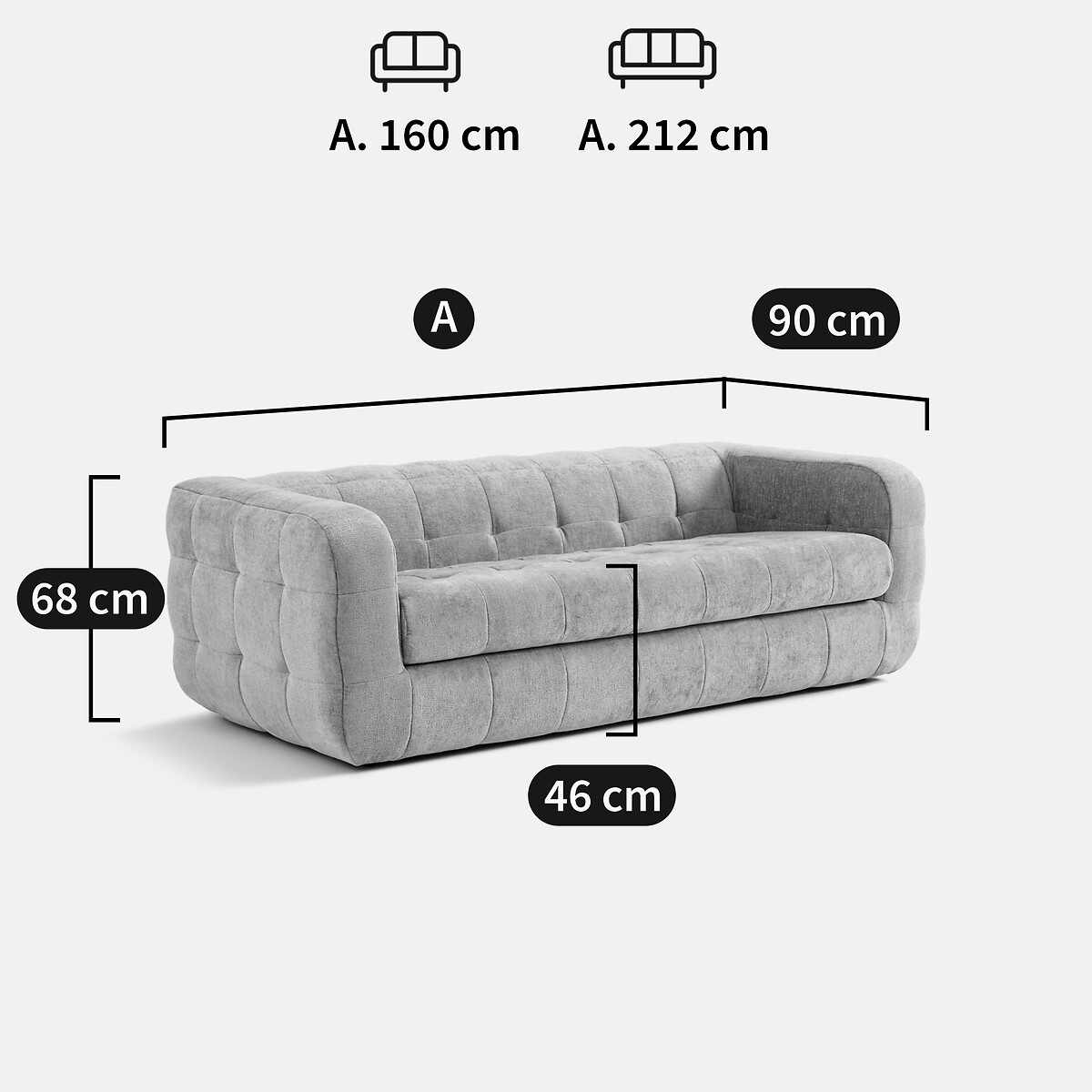 Gerades Sofa PIETA, 2- oder 3-Sitzer, aus dickem Samt ecru, LA REDOUTE INTERIEURS