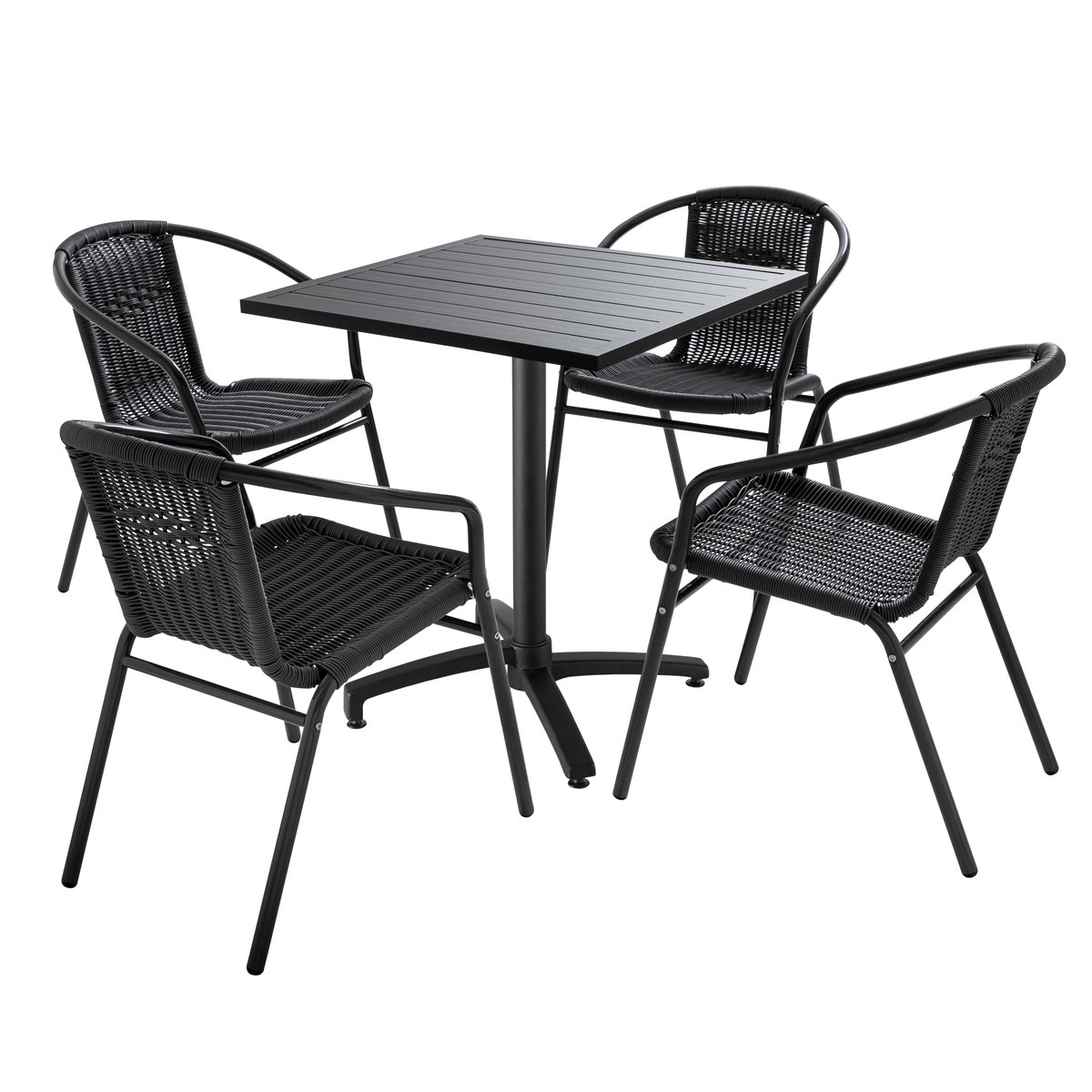 Table de terrasse rabattable carrée et 4 fauteuils aluminium et résine gris, OVIALA