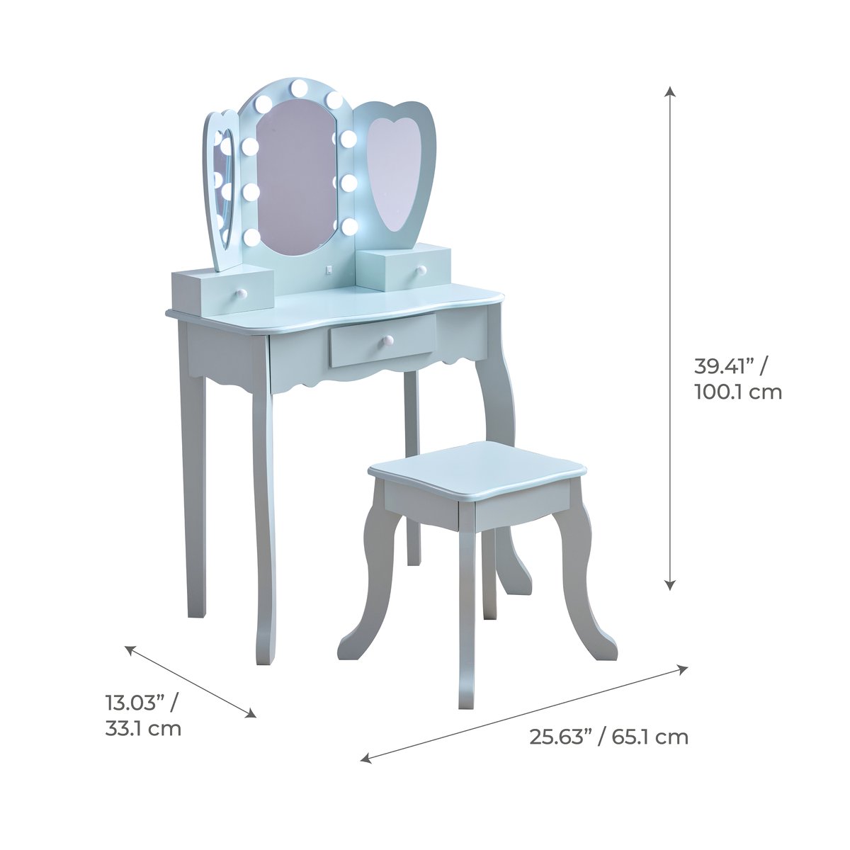 Coiffeuse cœur avec miroir LED & tiroirs blue, TEAMSON KIDS