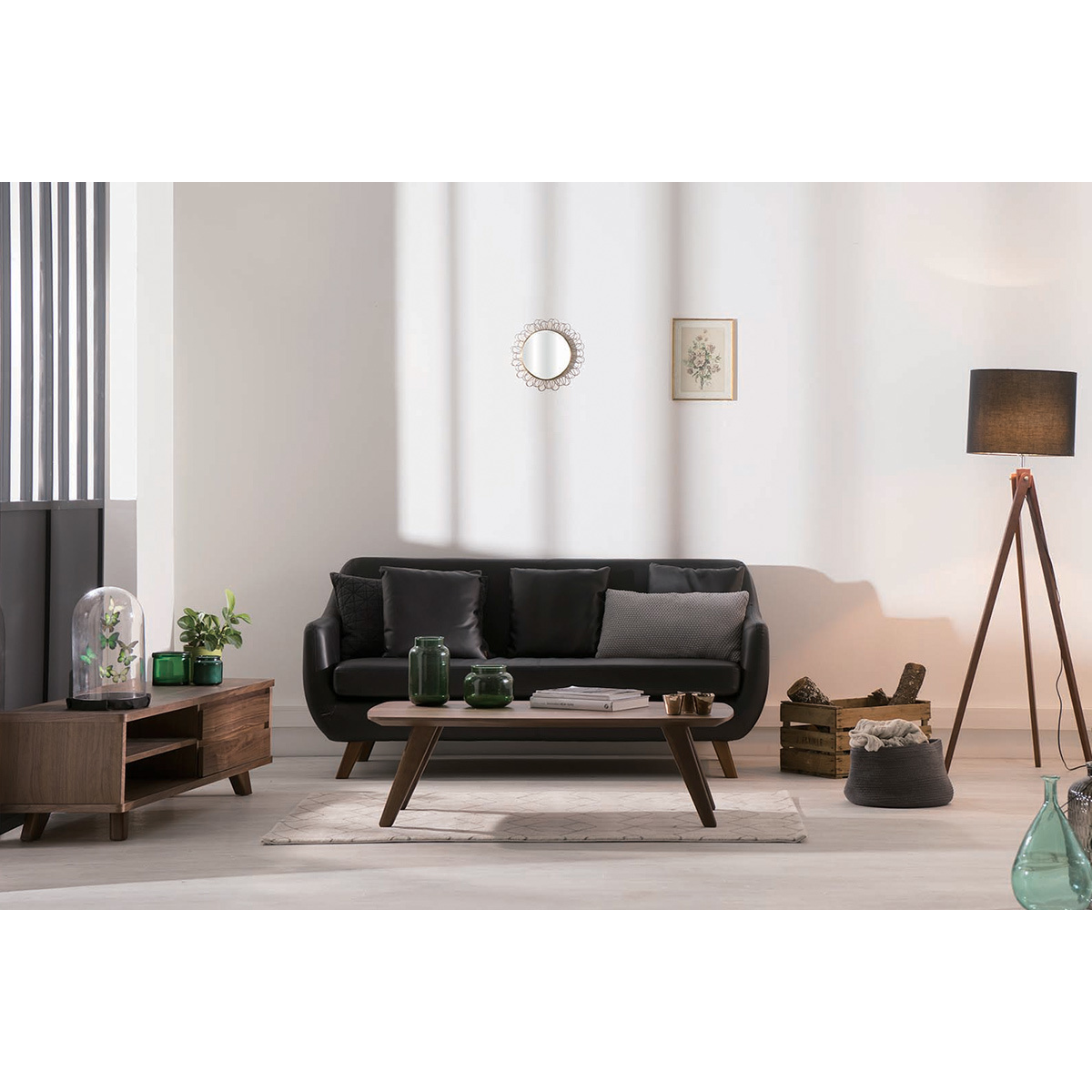 Meuble TV vintage bois foncé avec tiroirs L140 cm FIFTIES noyer, MILIBOO