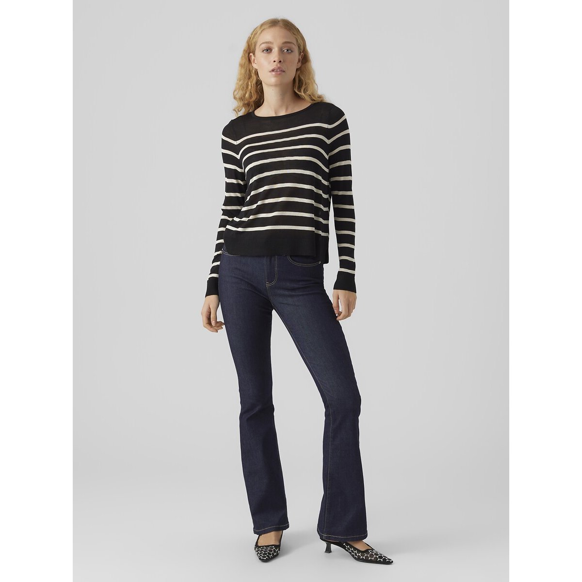 Pull marinière en fine maille noir rayé blanc, VERO MODA