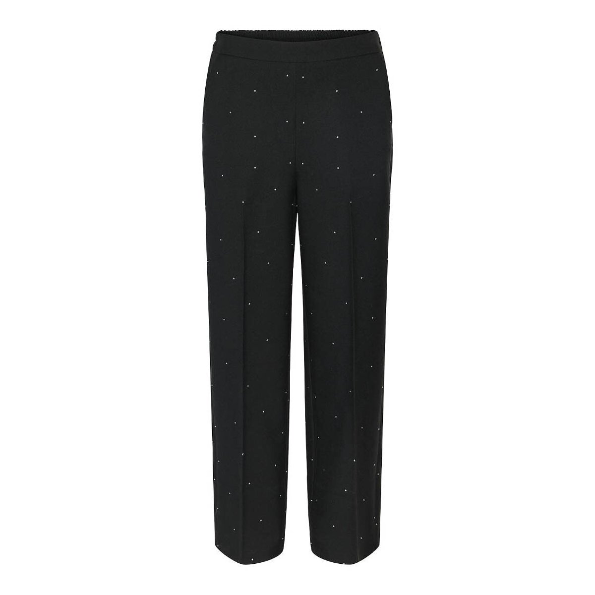 Wide Leg Trousers with High Waist and Diamanté Detailing black, PIECES