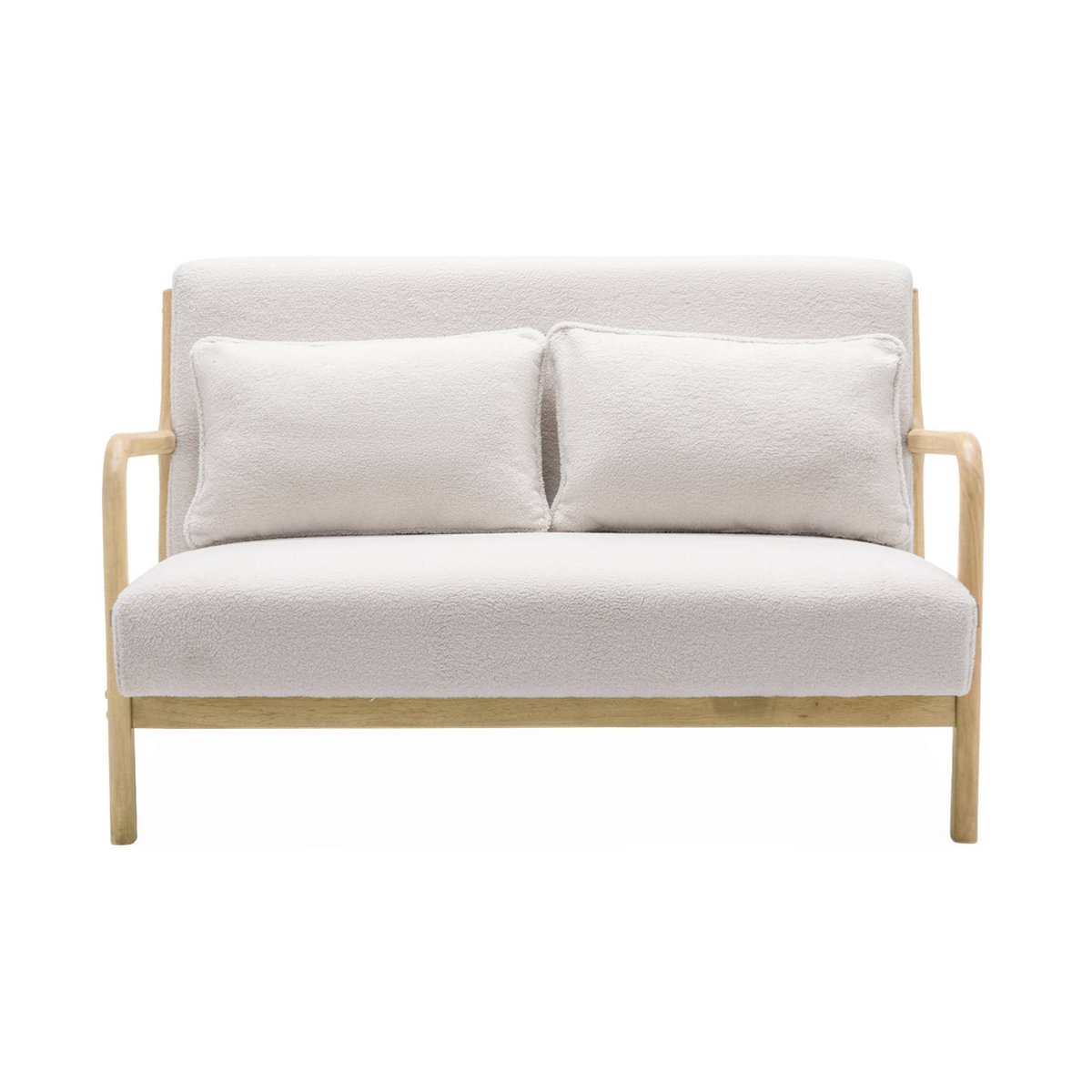 Banquette scandinave 2 places + Fauteuil bois et bouclette LORENS crème, SWEEEK