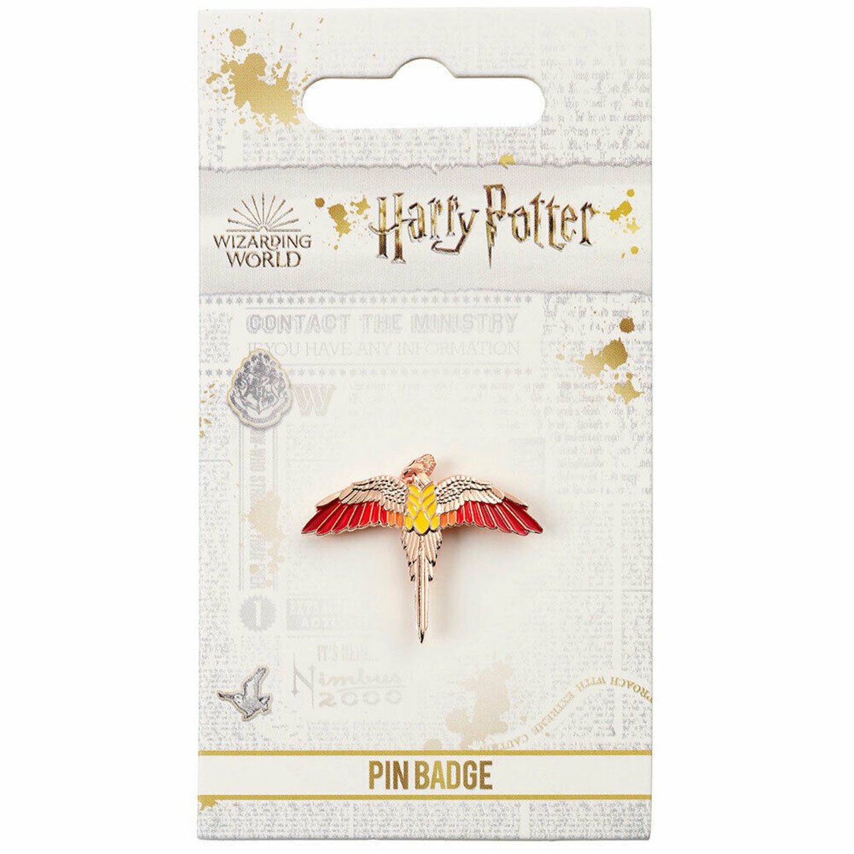 Badge motif/style Fumseck rouge / rose doré / jaune, HARRY POTTER