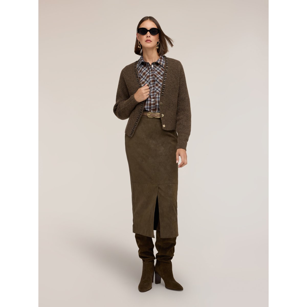 Cardigan kimono avec pierres marron, MOTIVI