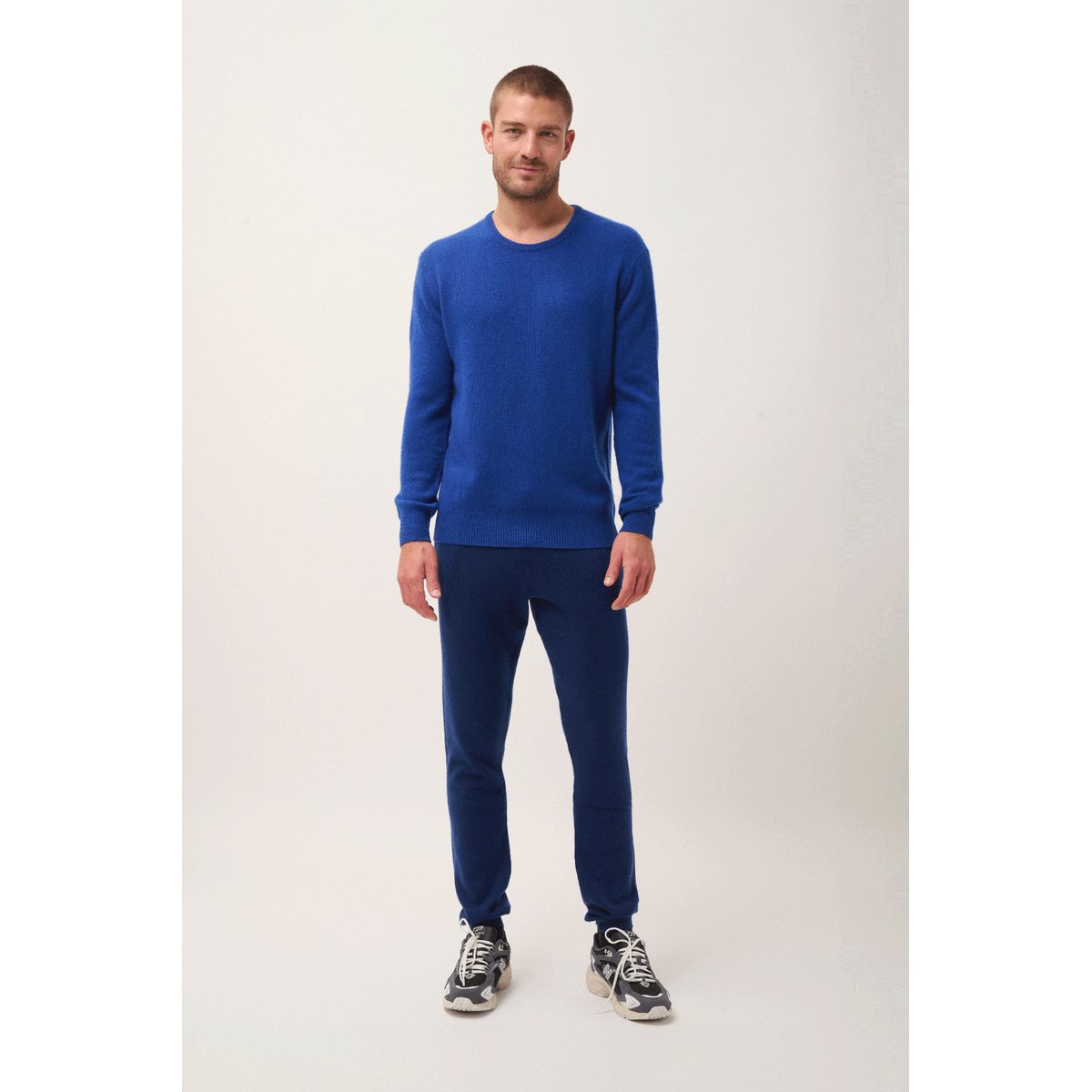 Pull Col Rond 4 Fils Outremer Gabin bleu foncé, JUST CASHMERE