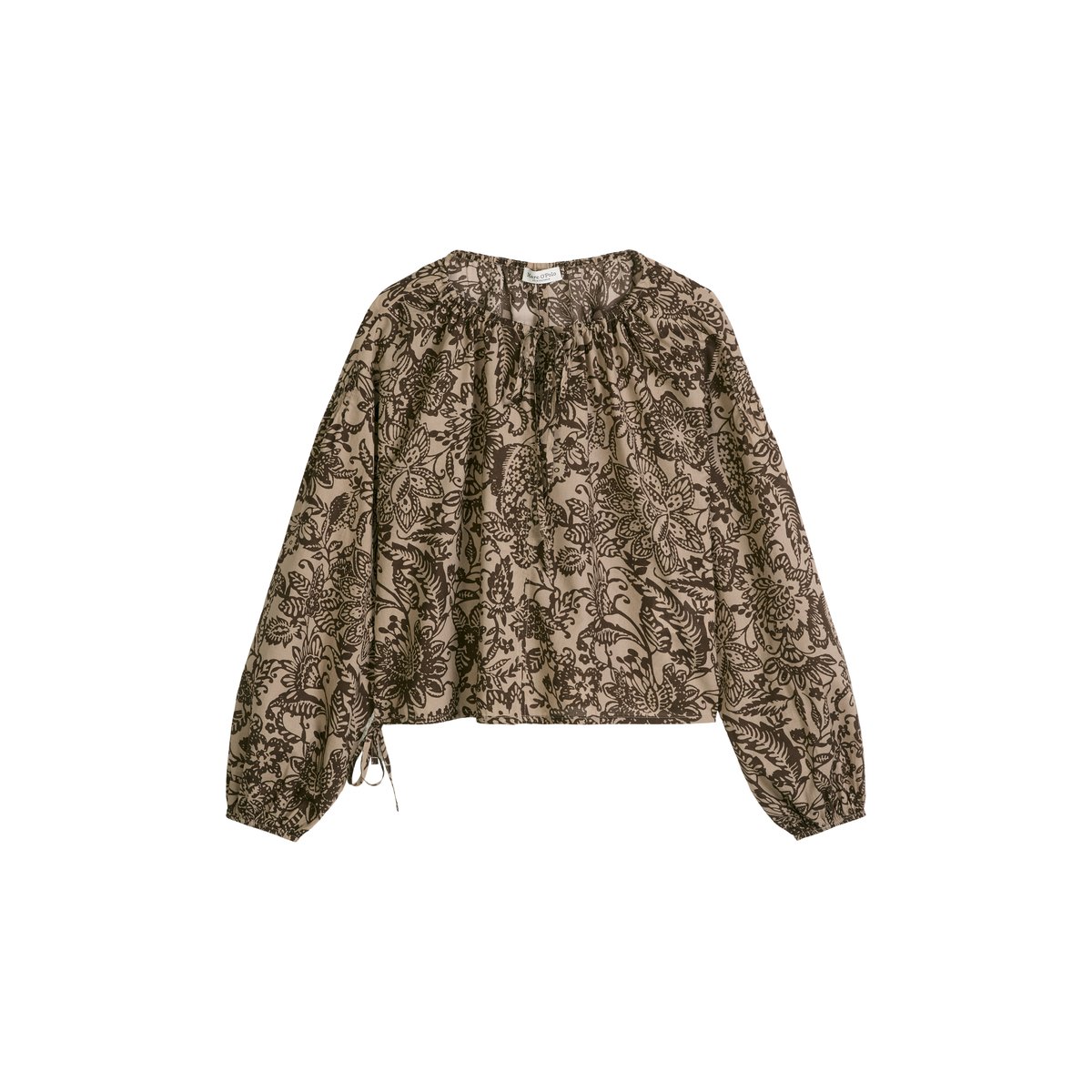 Blouse loose en voile de coton imprimé marron, MARC O'POLO