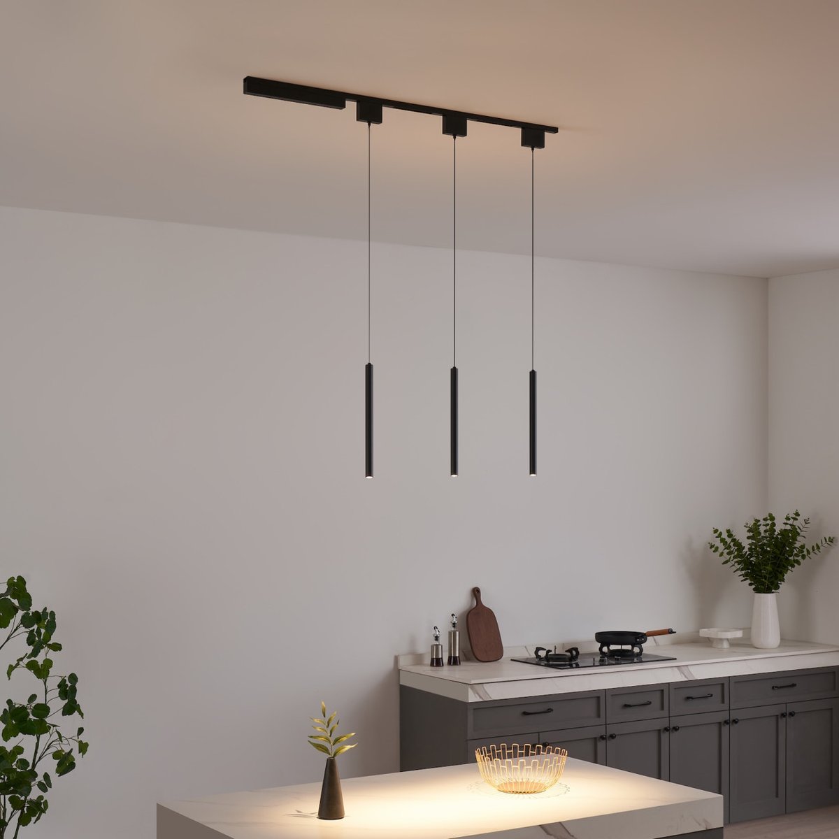Kit rail 3 suspensions LED tubes - LYNE noir, KOSILUM