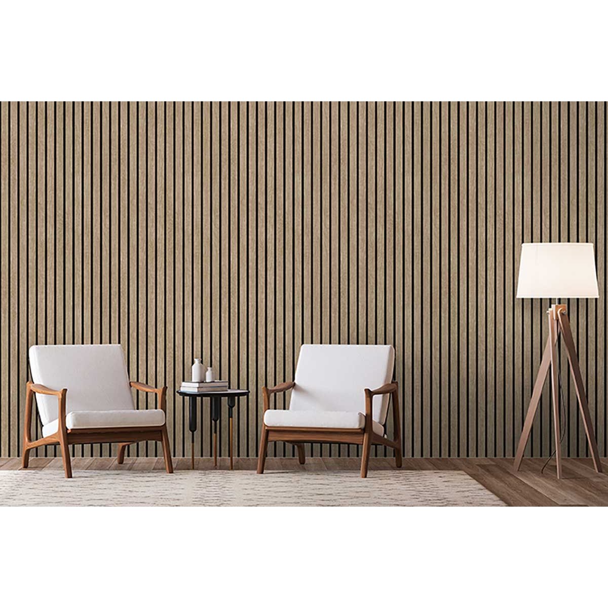 Papier peint bois clair et lignes grises modernes marron, HEXOA