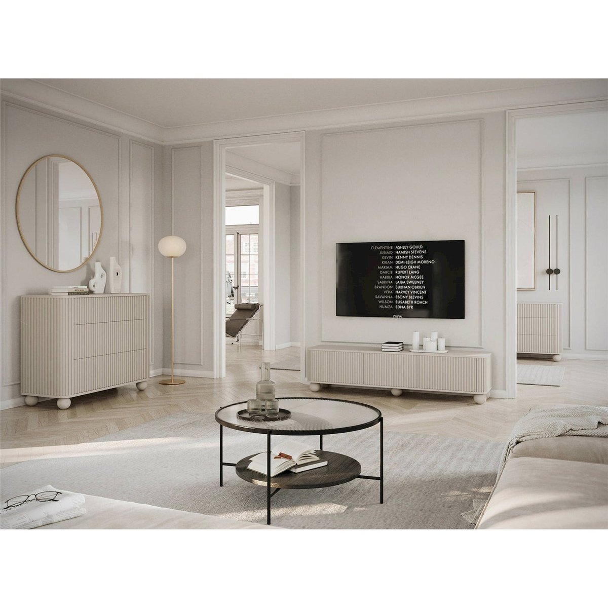 Commode striée ARVELLO 3 tiroirs beige sable, RECOLLECTION