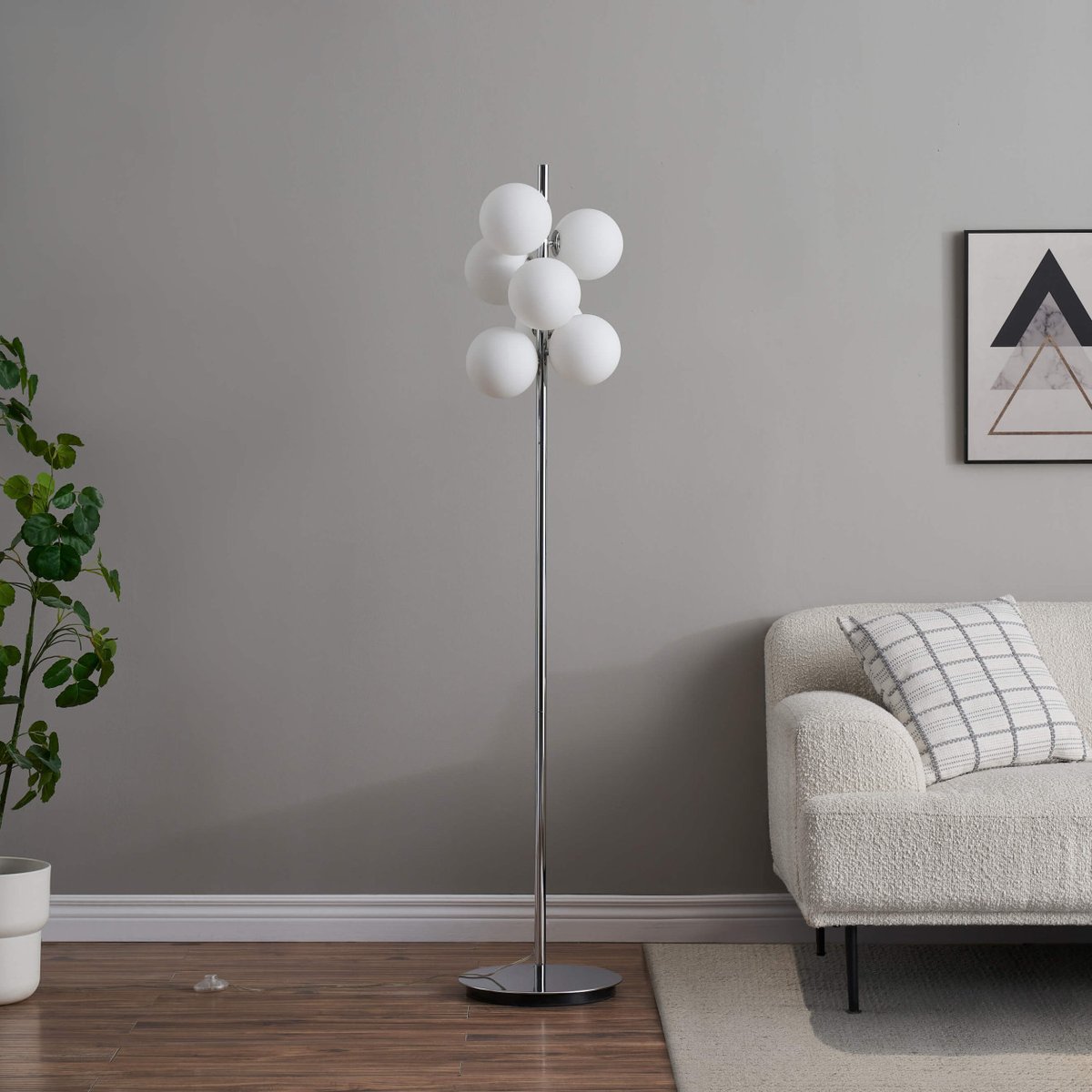 Lampadaire chromé à verres blancs - MELISSA blanc et argenté, KOSILUM
