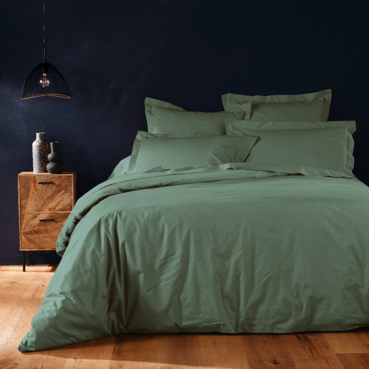Housse de couette 2 personnes 240x220 100% coton 57fils vert, DECORATIE