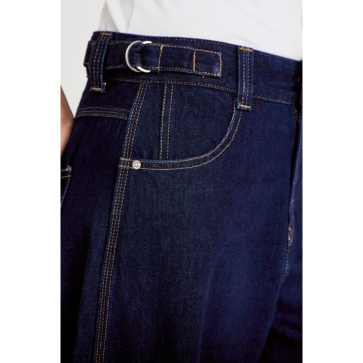 Jean barrel long en coton denim brut, CACHE CACHE