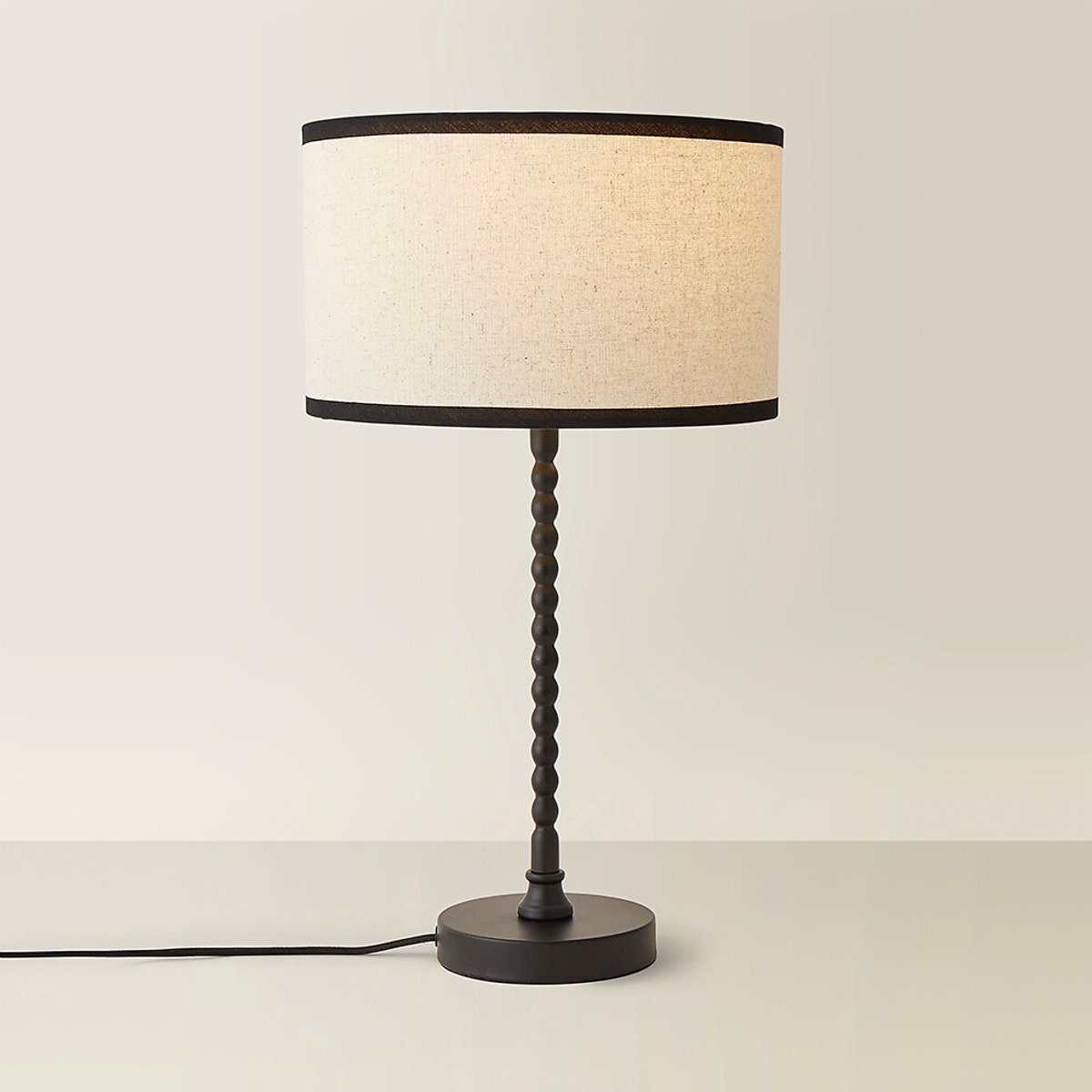 Max Bobble Table Lamp with Natural Linen Black Trim Drum Shade black, SO'HOME
