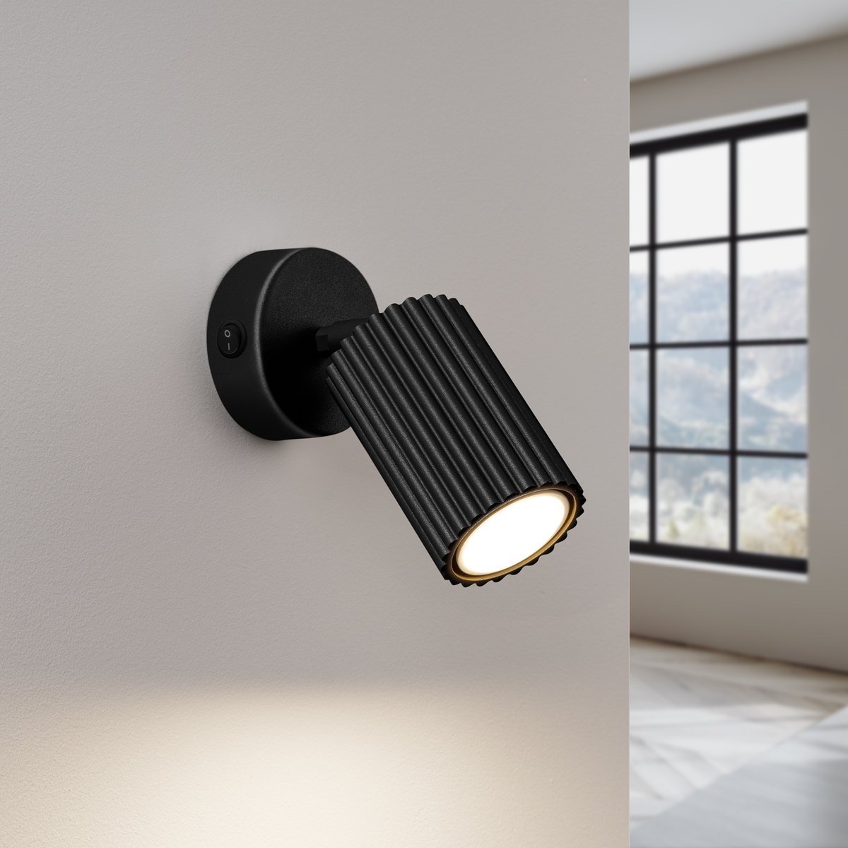 Applique Aluminium Noir GU10 1 Karbon Switch noir, EDEN
