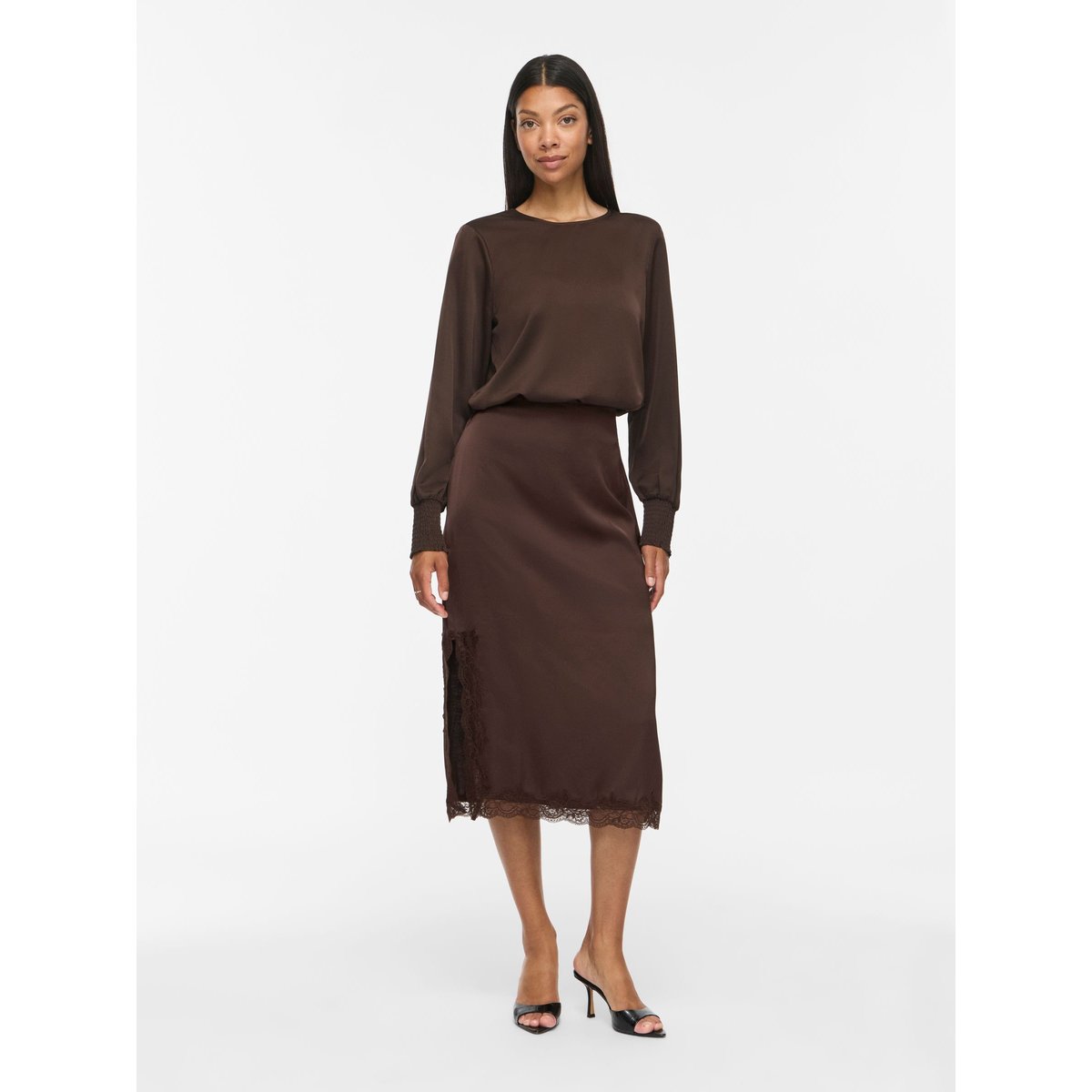 Jupe Mi-Longue marron - coffee bean1, VILA
