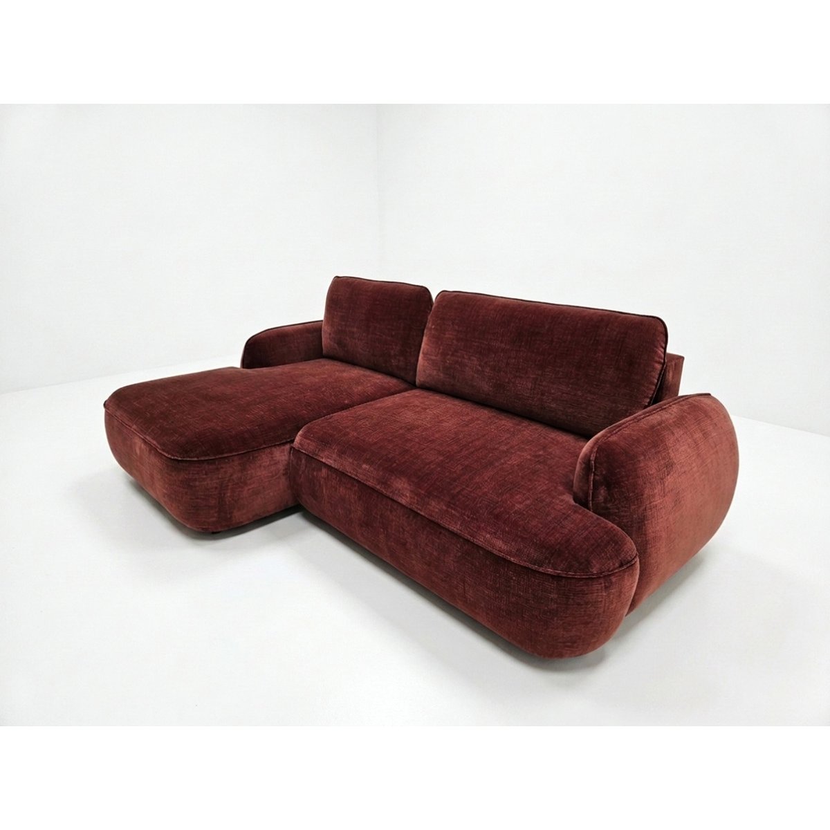 Canapé d'angle convertible 3 places en tissu lisse, CELESTE rouge, BOBOCHIC