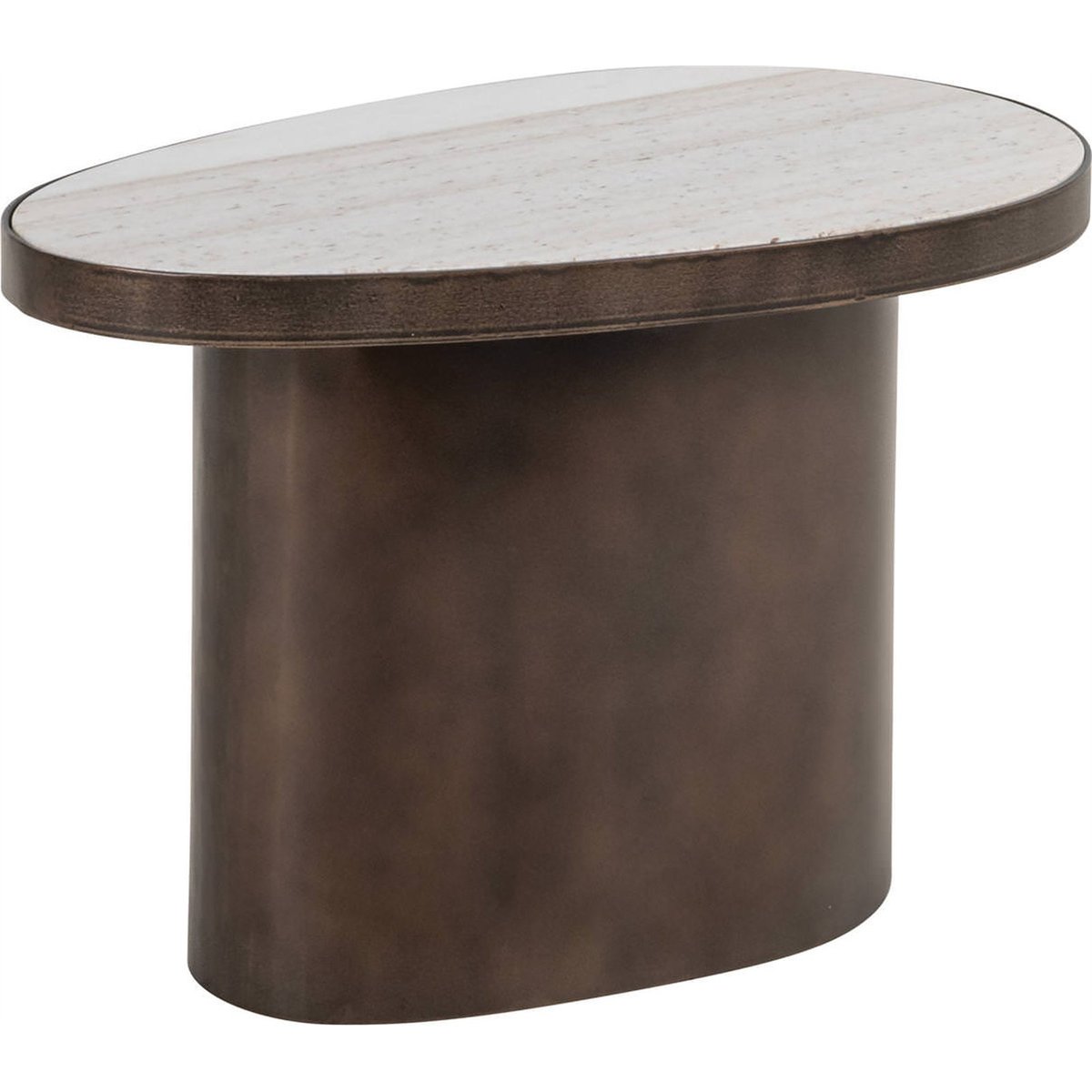 Table d'appoint ovale en marbre marron et marbre clair, RECOLLECTION