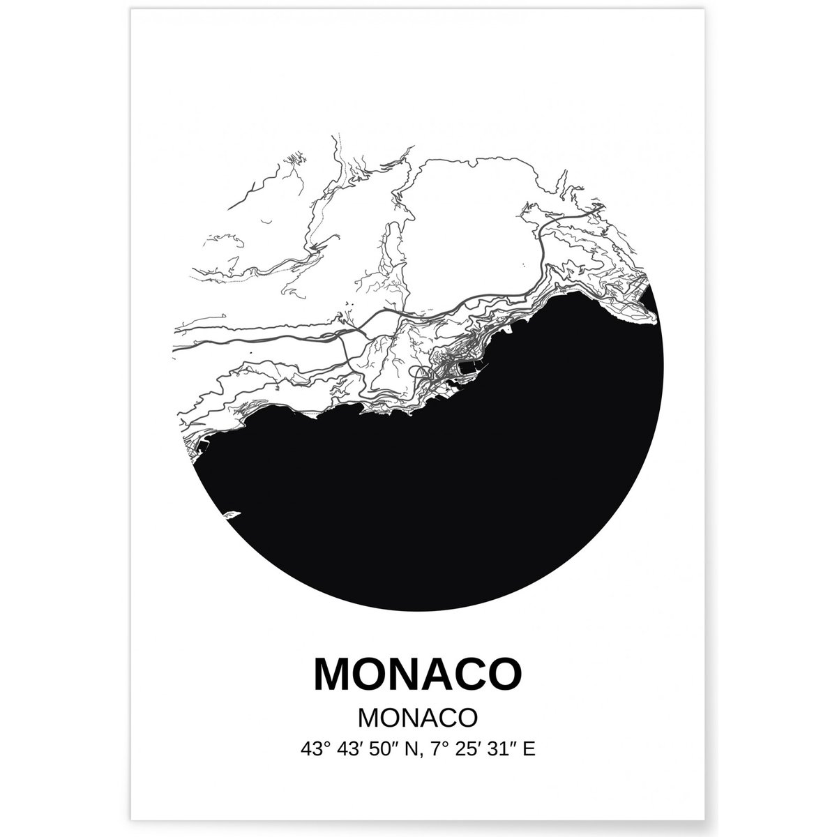 Affiche Carte Monaco blanc, L'AFFICHERIE