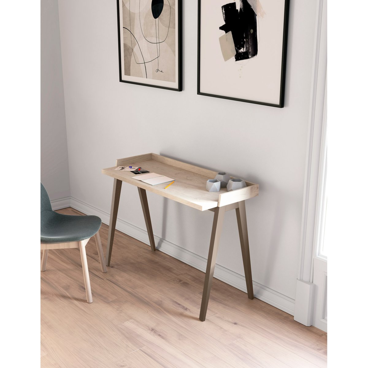 Bureau en placard et hêtre, PARIS chêne clair-moka, HERDASA