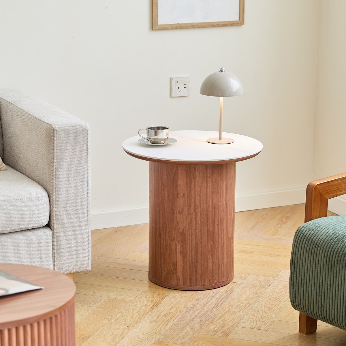 Table d'appoint, effet marbre, marron, YSTAD marron, NORDLYS