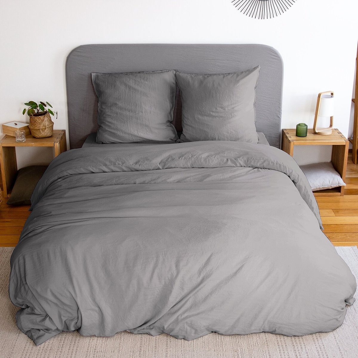Drap housse microfibre lavee gris anthracite, C DESIGN HOME TEXTILE