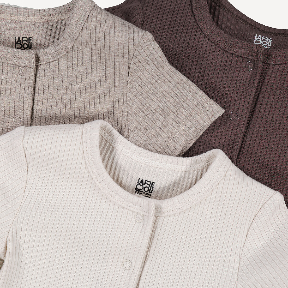 Set van 3 rompertjes met korte mouwen in ribtricot gemengd, LA REDOUTE COLLECTIONS
