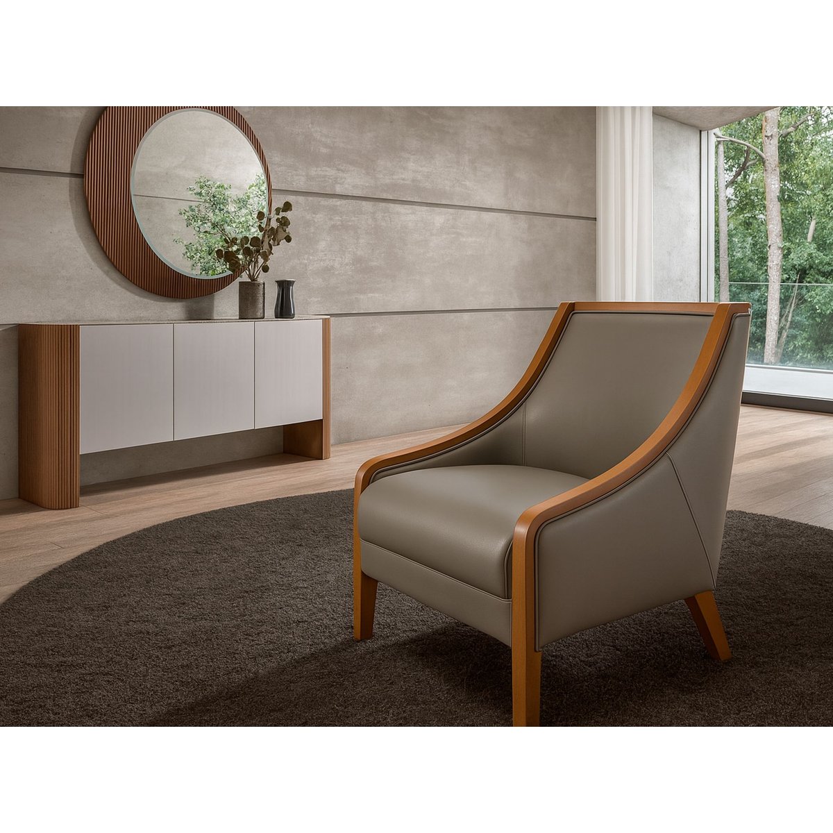 Fauteuil en cuir gris | miel, ANGEL CERDA