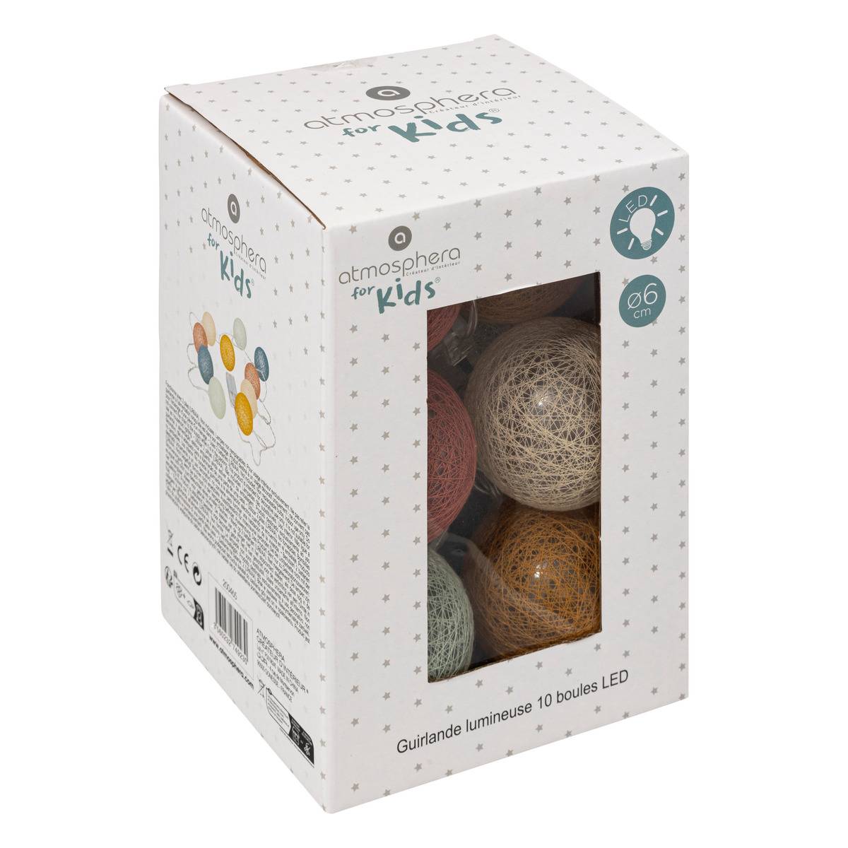 Guirlande LED à pile boules en coton tissé OYA multicolore, ATMOSPHERA FOR KIDS