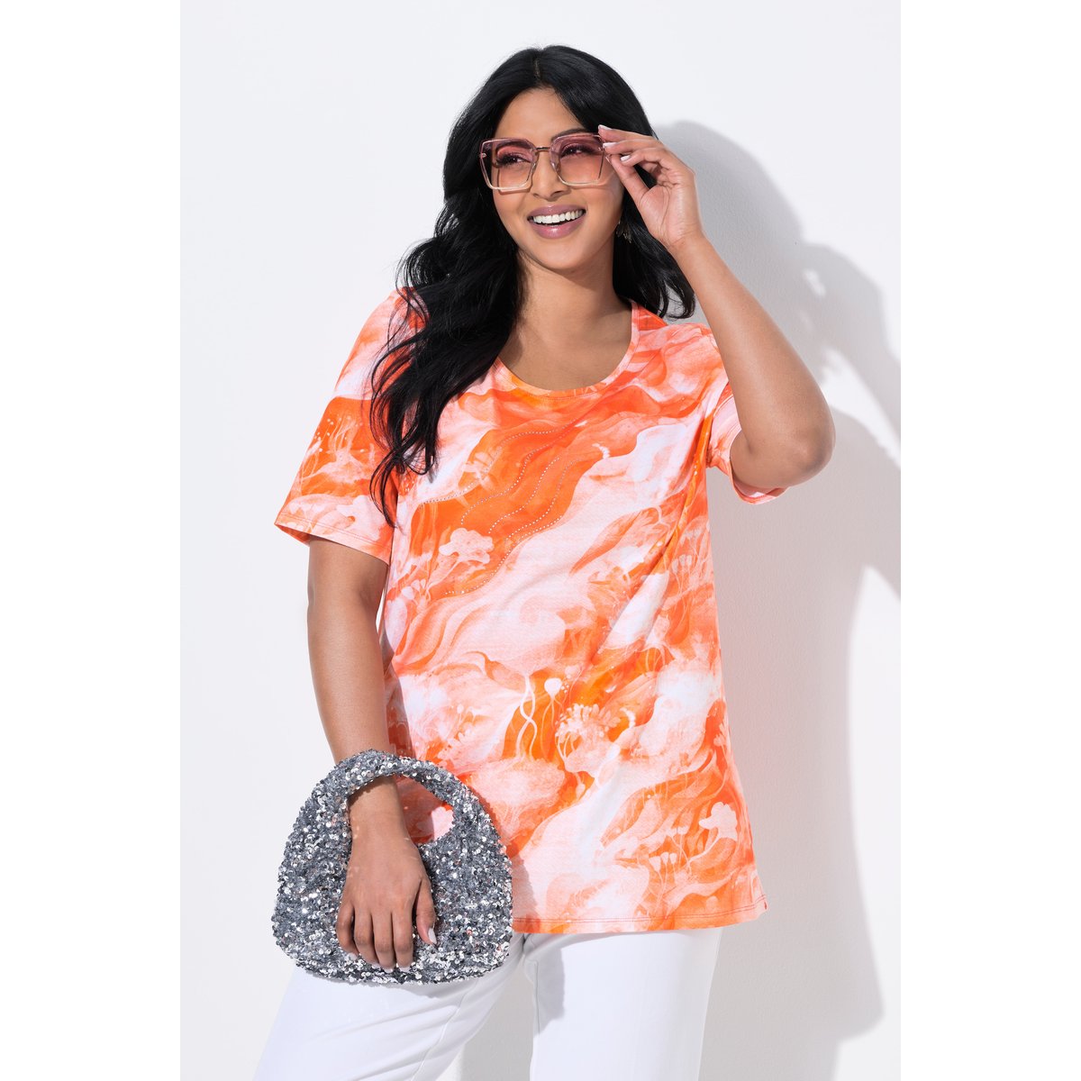 T-shirt en coton Pima mandarine, ULLA POPKEN