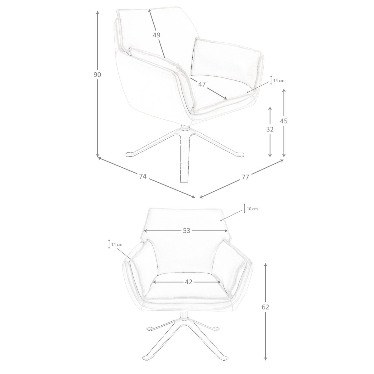 Fauteuil pivotant en cuir gris foncé gris foncé | noir, ANGEL CERDA