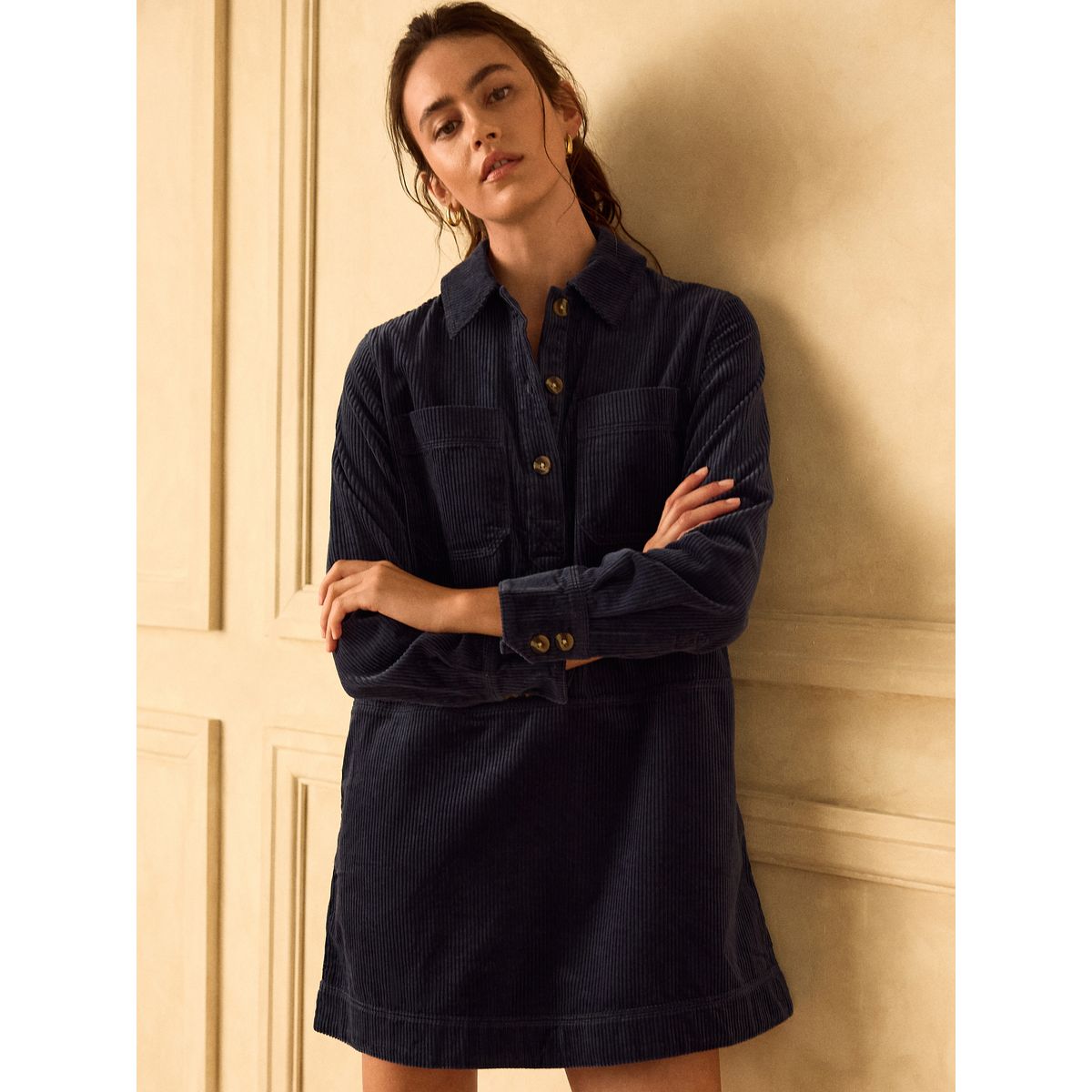 Robe en velours côtelé à manches longues bleu marine, NEXT