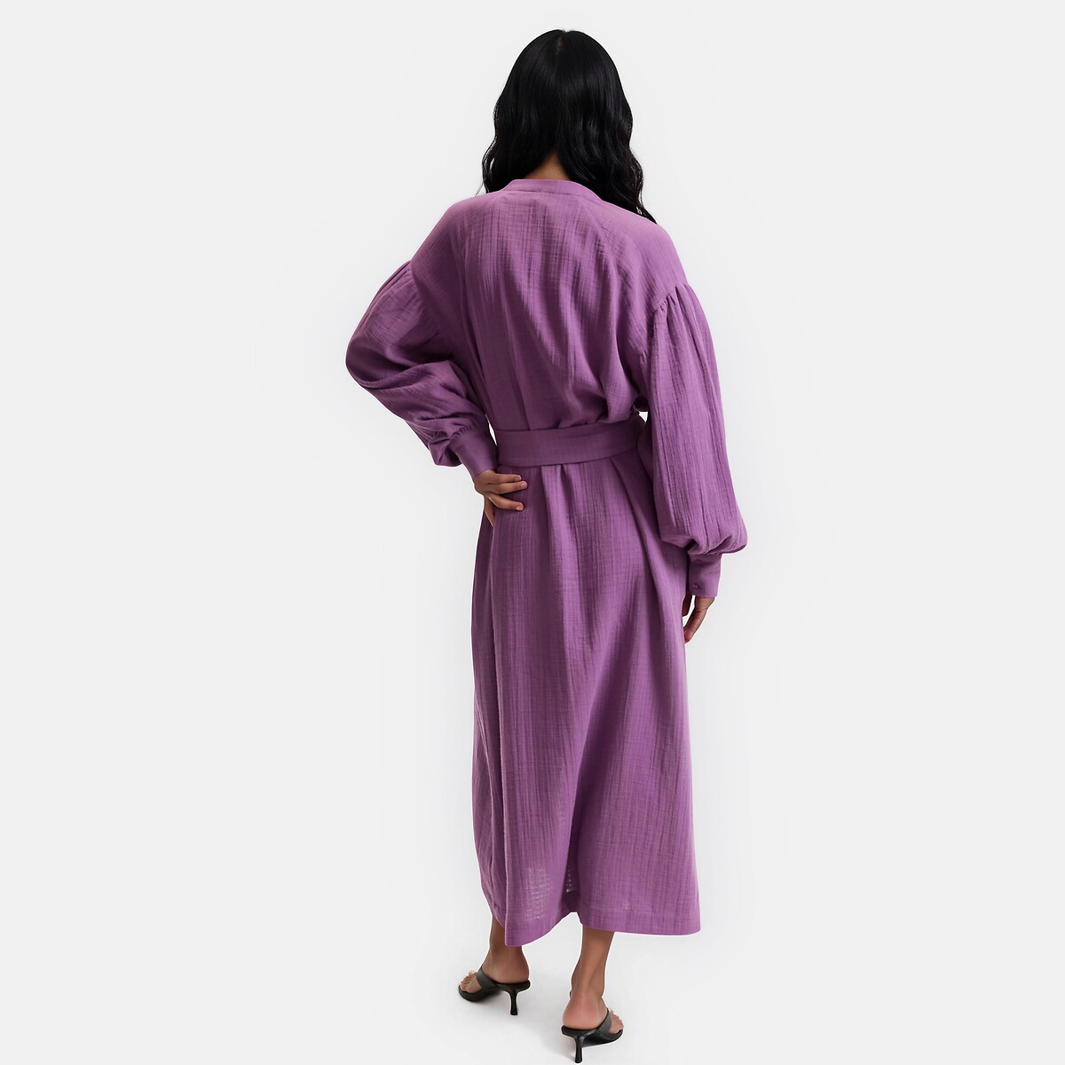 Robe longue manches longues ceinturée violet, LA REDOUTE COLLECTIONS