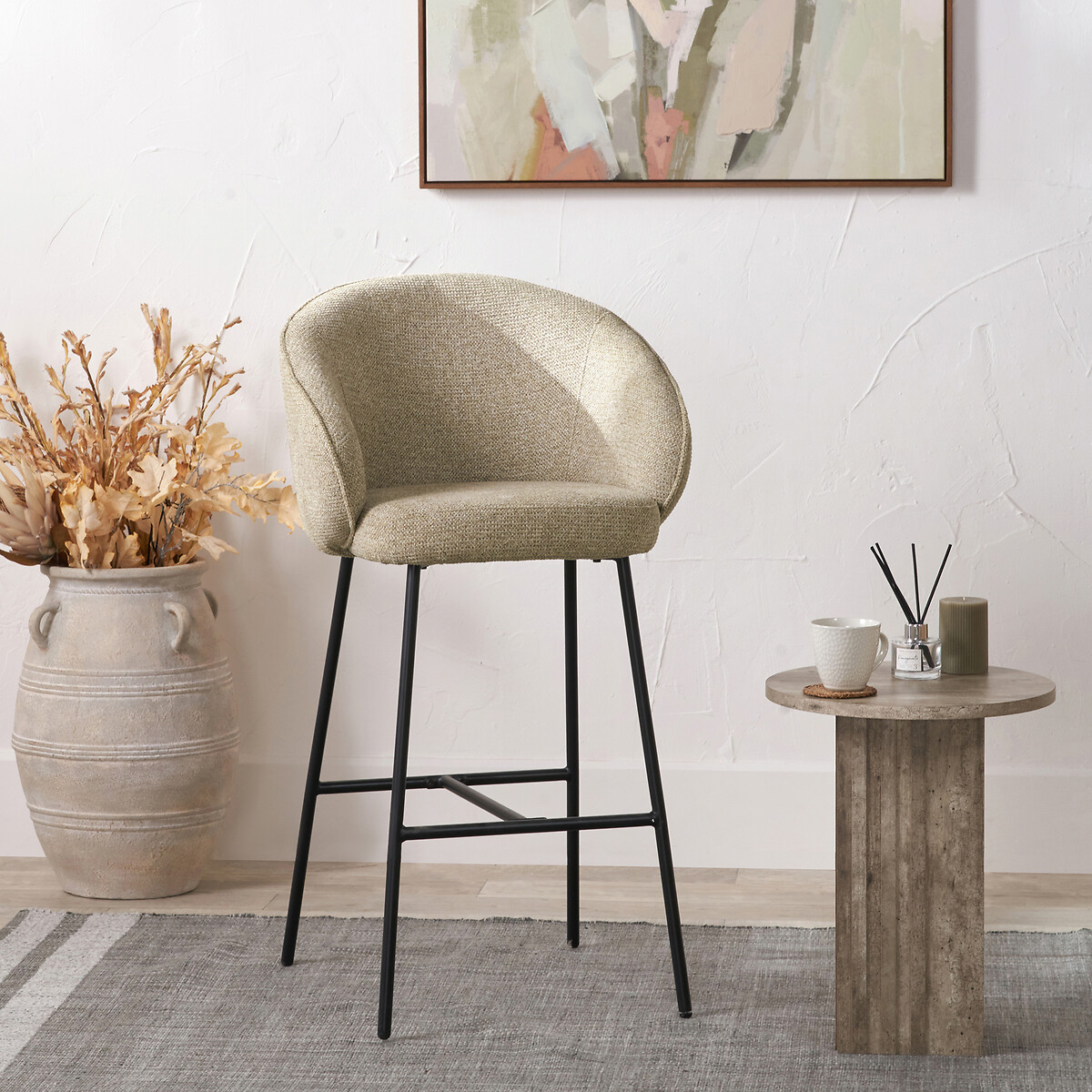 Kinley Chenille & Metal Tub Bar Stool mocha, SO'HOME