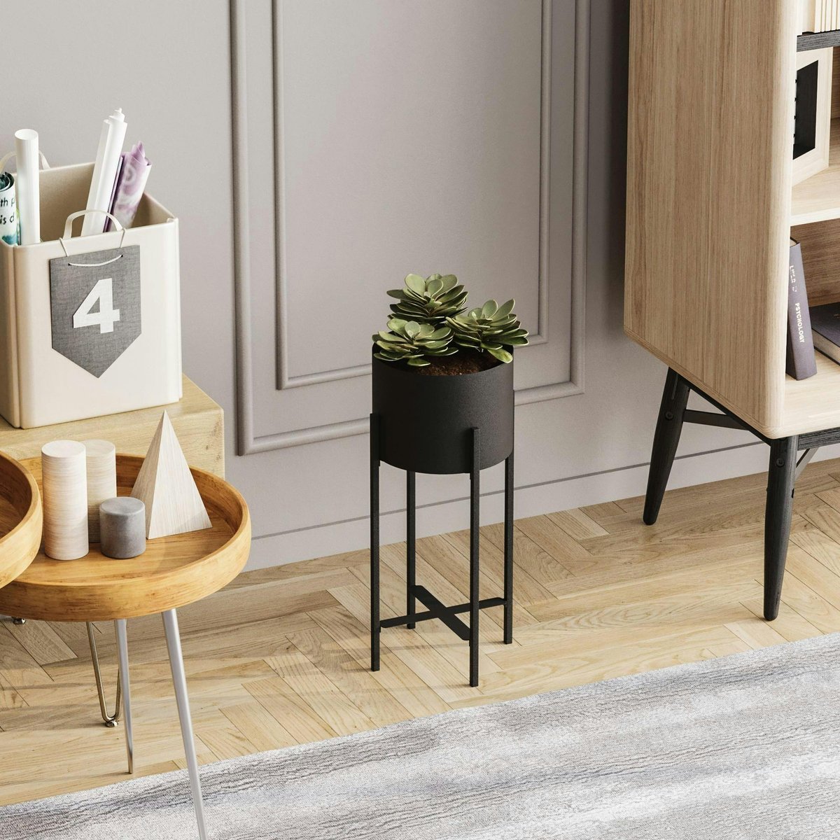 Cache-pot sur pied en métal noir – style moderne noir, PIER IMPORT