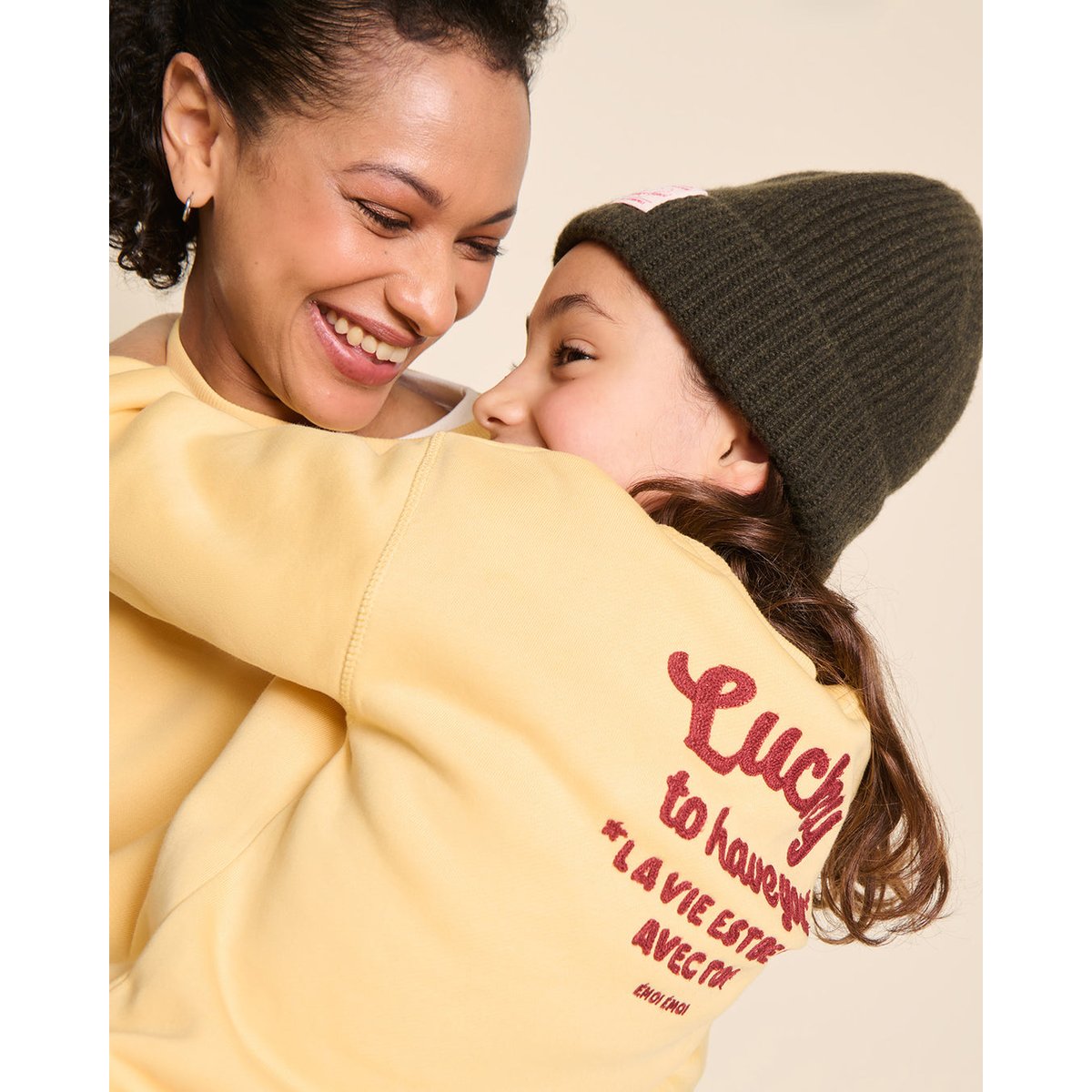 Sweat dos brodé en coton bio, LUCKY jaune - maïs, EMOI EMOI