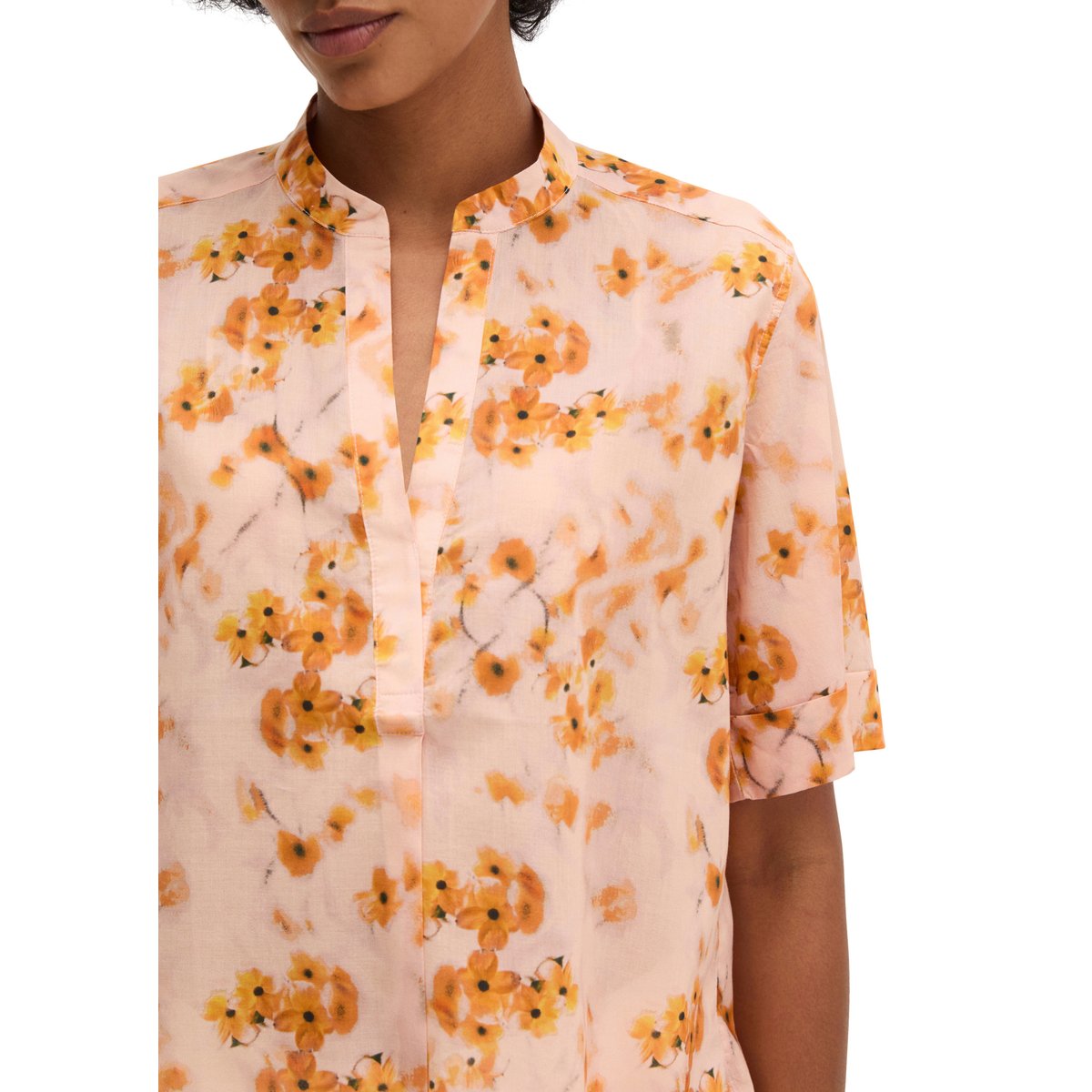 Blouse relaxed en voile de coton imprimé orange, MARC O'POLO