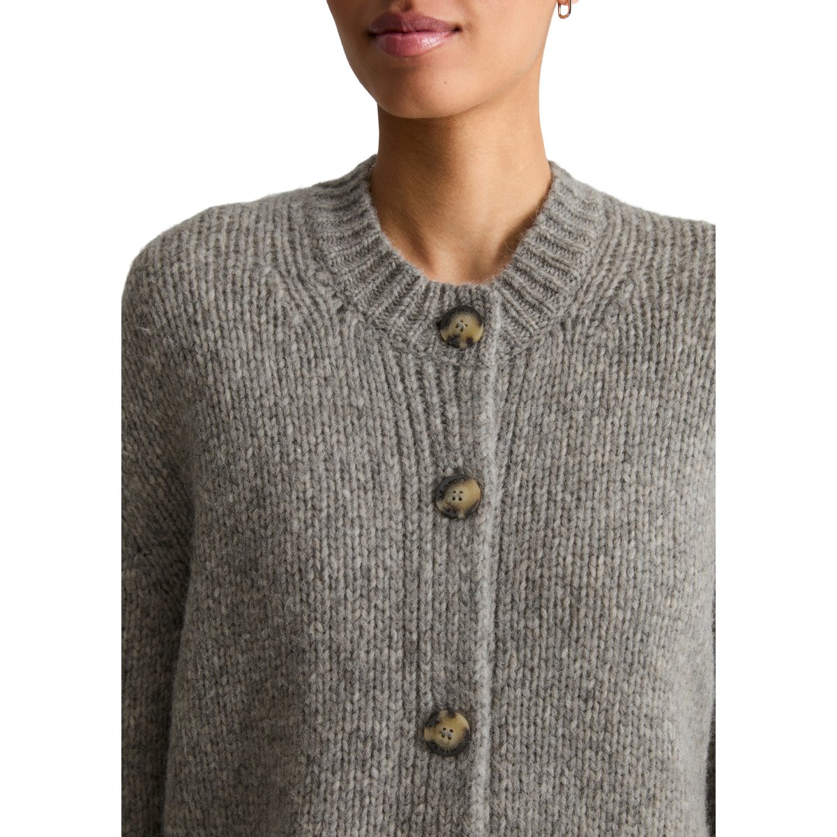 Cardigan ample en un mélange douillet de laine vierge et d'alpaga gris, MARC O’POLO DENIM
