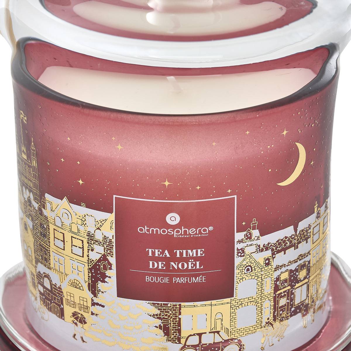 Bougie parfumée Hiver à Londres sous cloche rouge, ATMOSPHERA