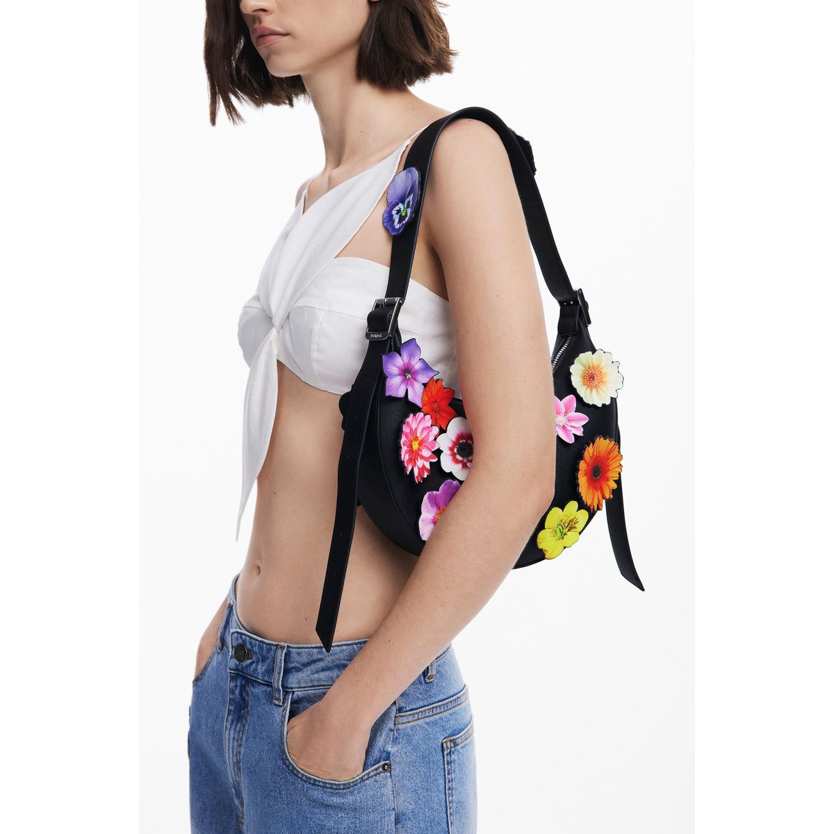 Sac à appliques florales Tyler McGillivary noir, DESIGUAL