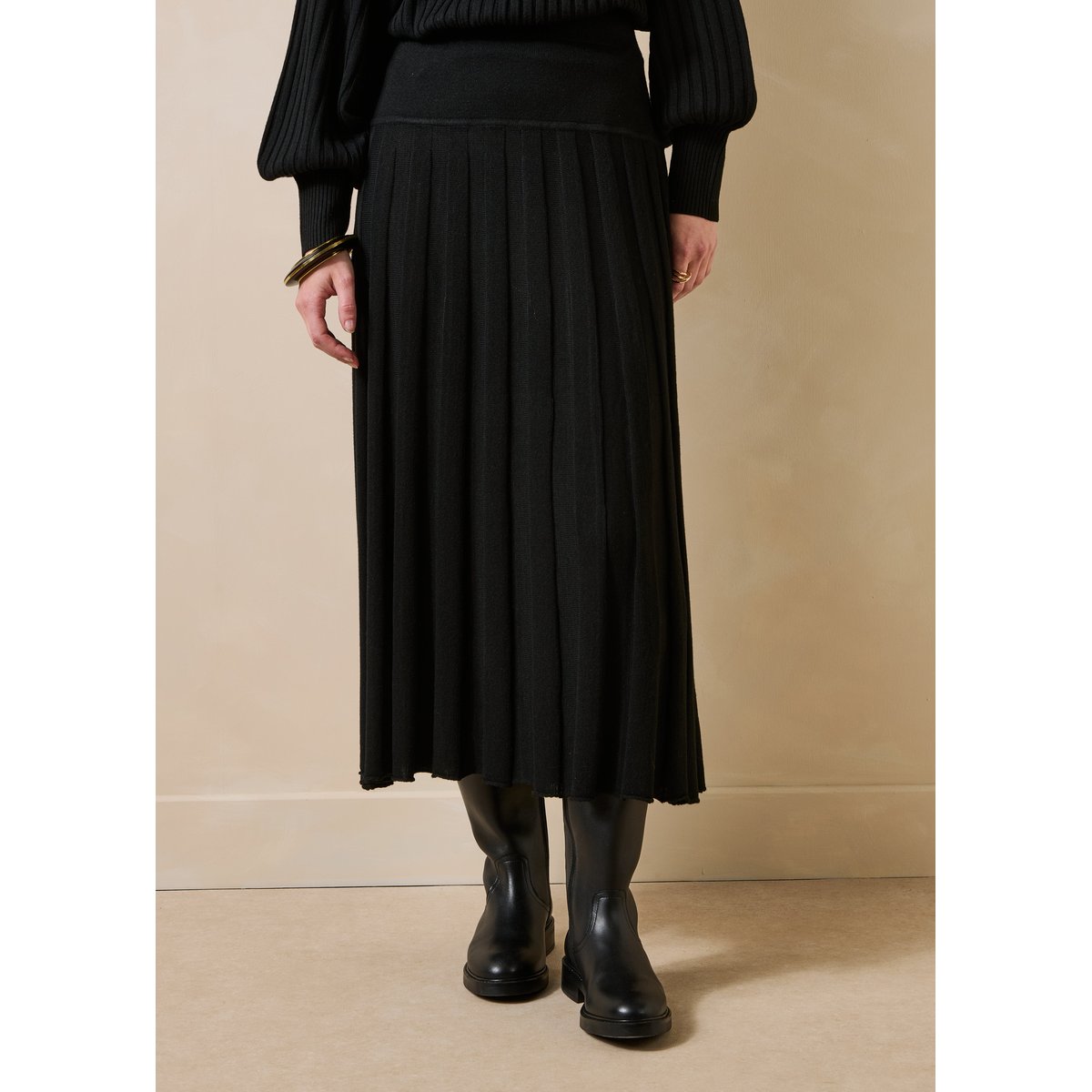 Jupe midi plissée en maille noir, LA FEE MARABOUTEE