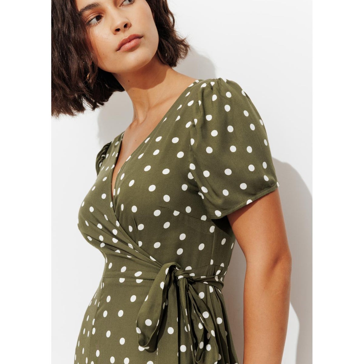 Robe longue à pois imprimé kaki, PROMOD